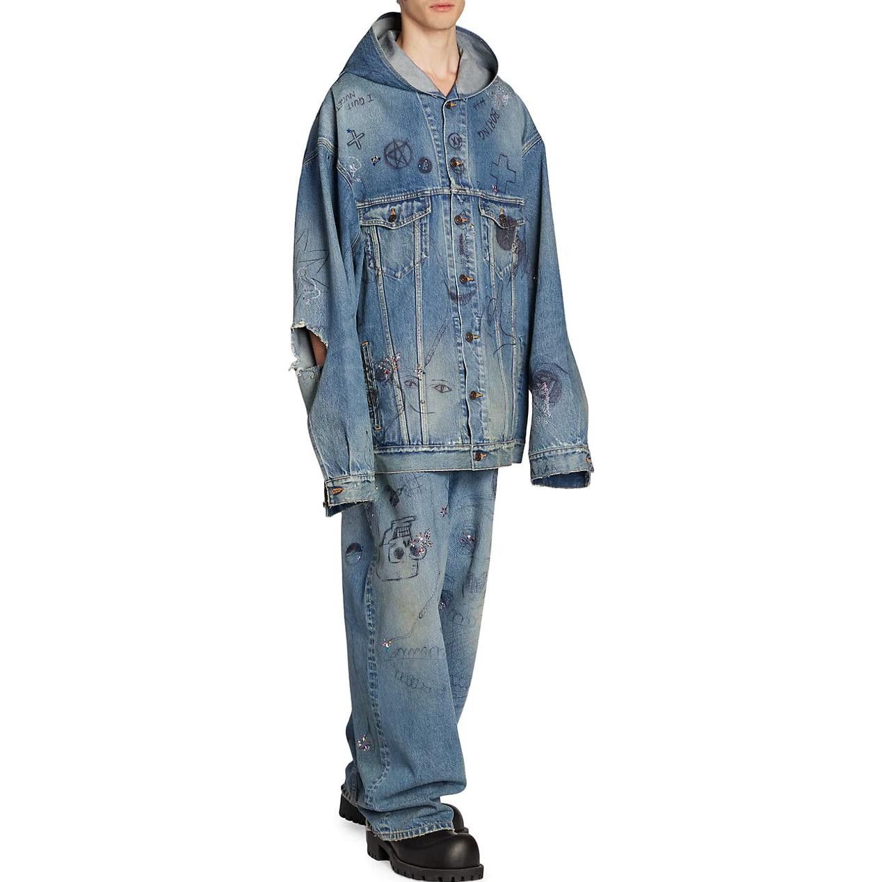 Balenciaga o1w1db10125 Oversized Hooded Jacket in Blue Size US L / EU 52-54 / 3 - 3 Thumbnail