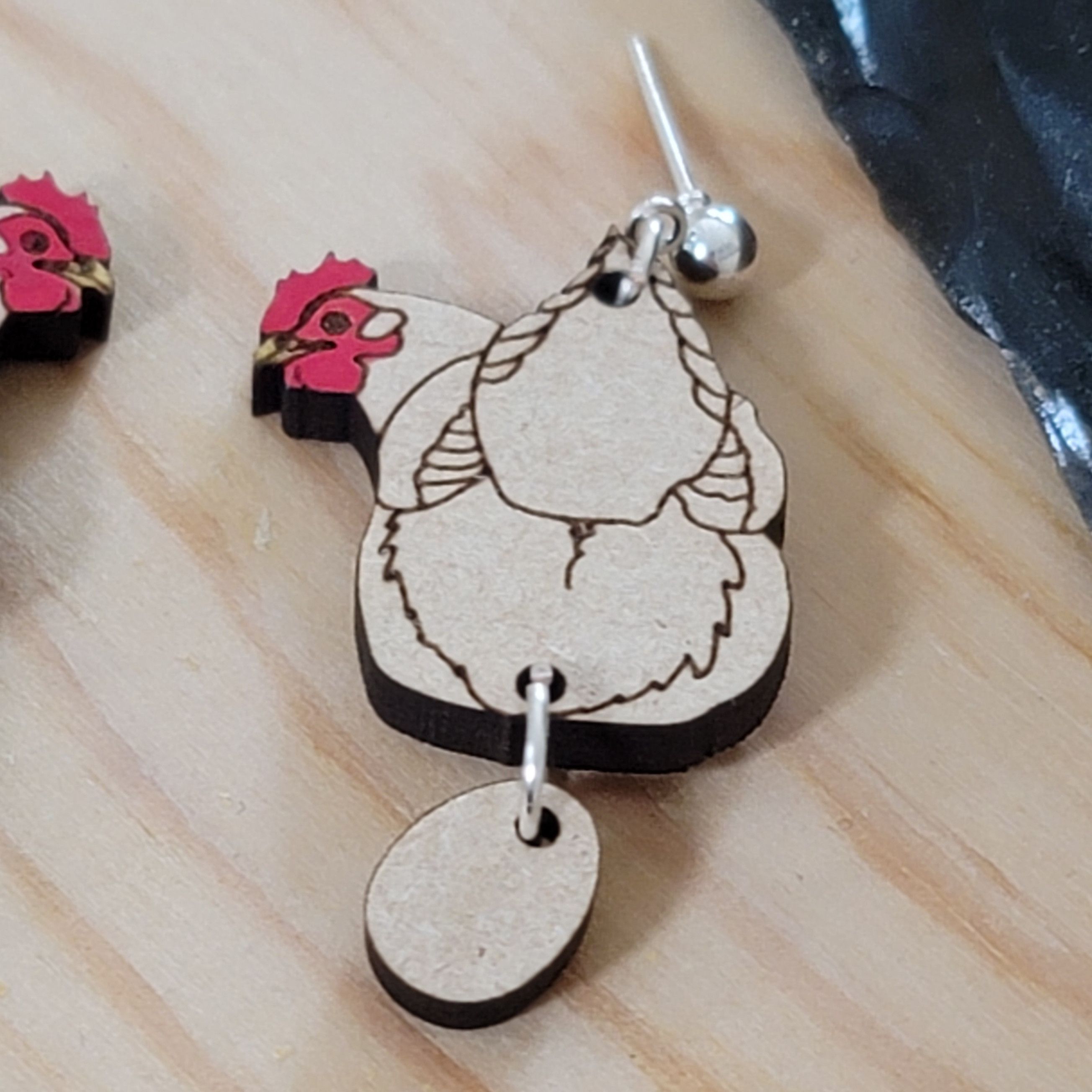 Handmade Chicken Hen Egg Dangle Earrings Size ONE SIZE - 2 Thumbnail