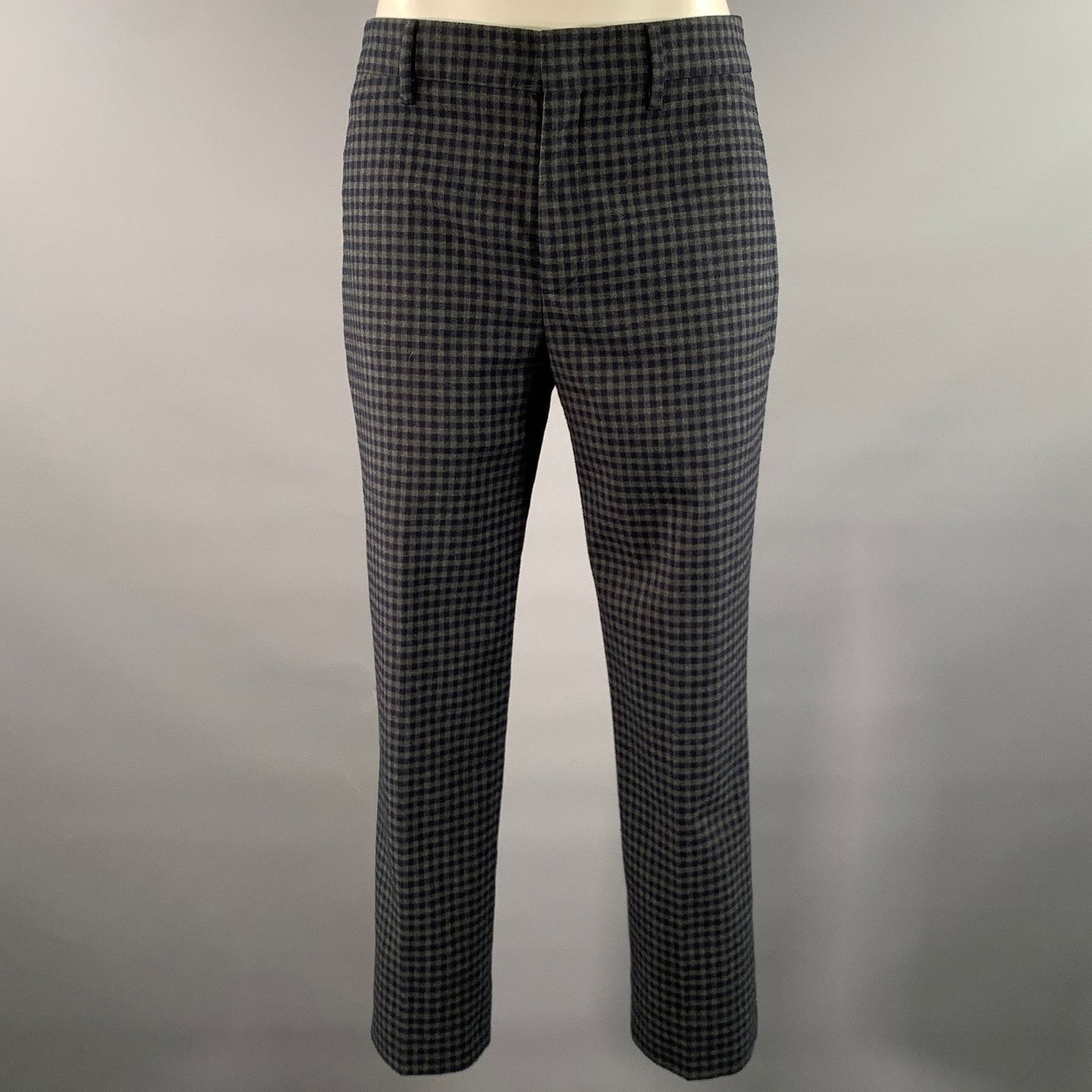 Prada PRADA Size 2 Grey Navy Wool Blend Plaid Dress Pants Size US 30 / EU 46 - 1 Thumbnail