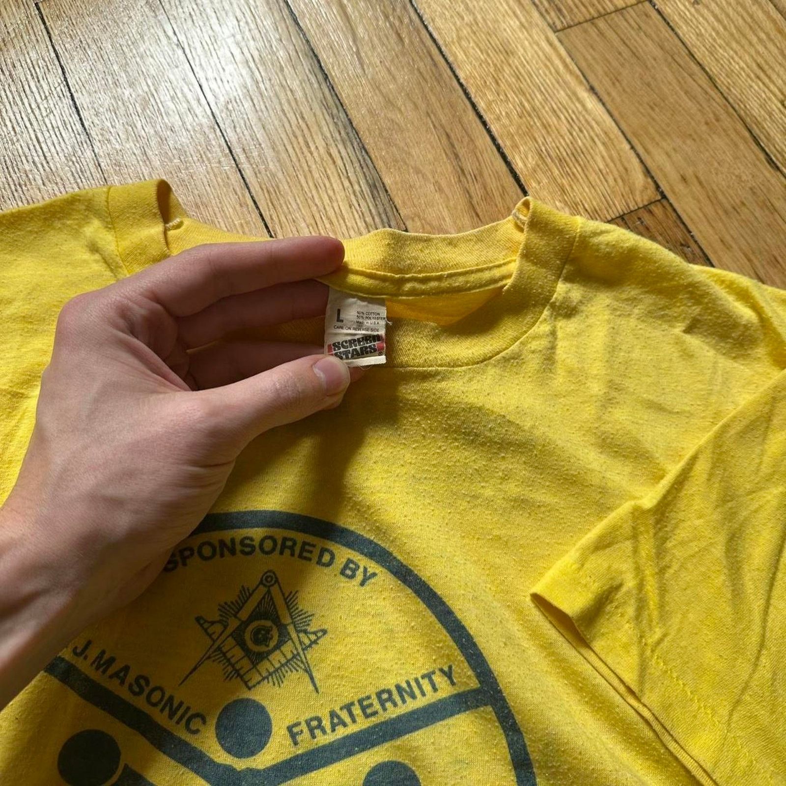 Vintage Vintage 70s Yellow Wheelchair Track and Field Frat Tee Size US L / EU 52-54 / 3 - 3 Thumbnail