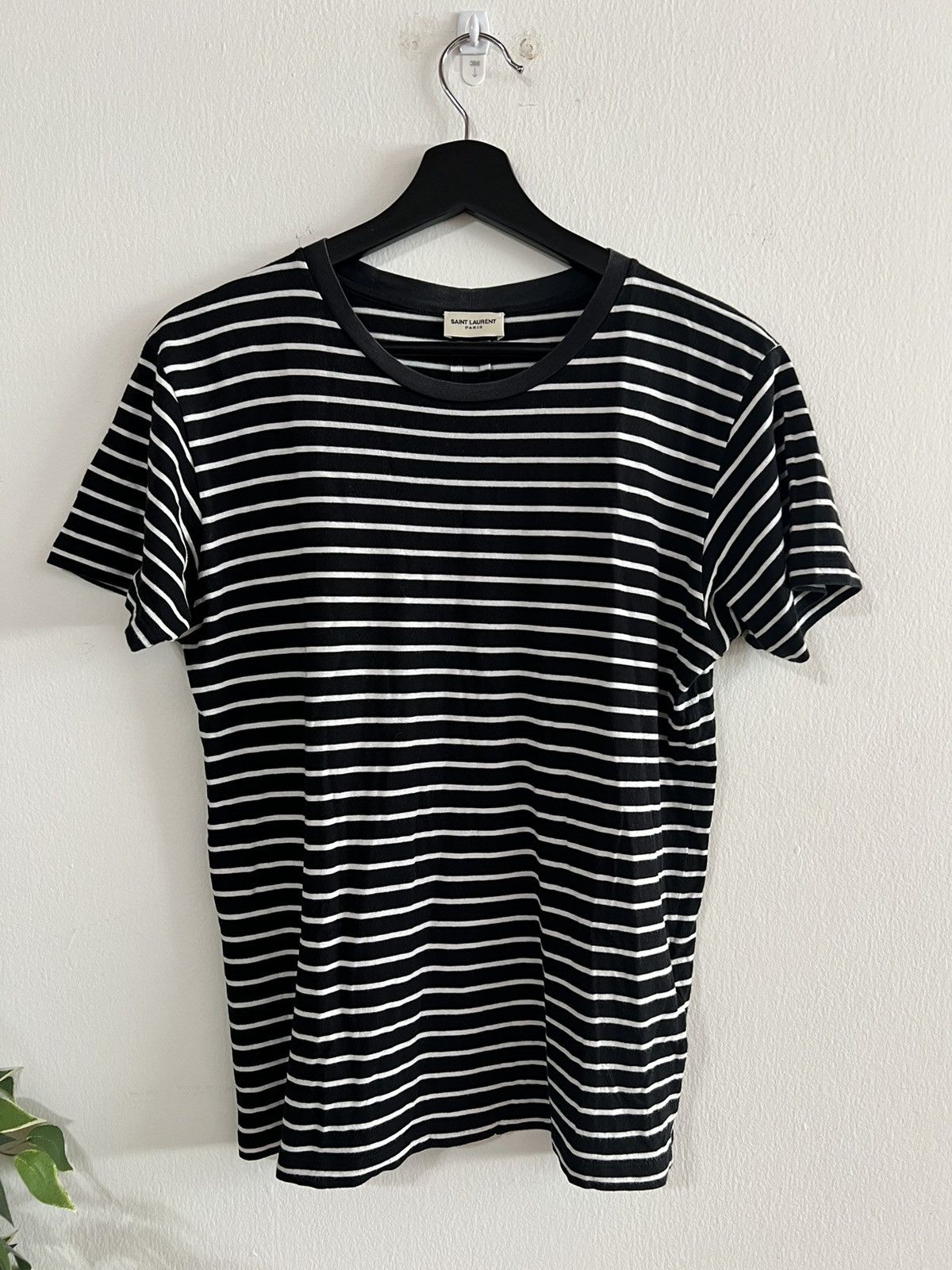 image of Saint Laurent Paris Saint Laurent Striped T Shirt in Black, Men's (Size Small)