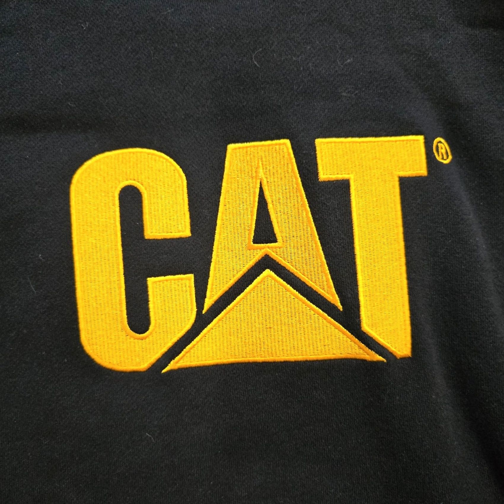 Vintage CAT Hoodie Men Small Black Yellow Embroidered Caterpillar Construction Embroidery Pockets Heavyweight Hooded Pullover Size US S / EU 44-46 / 1 - 2 Thumbnail