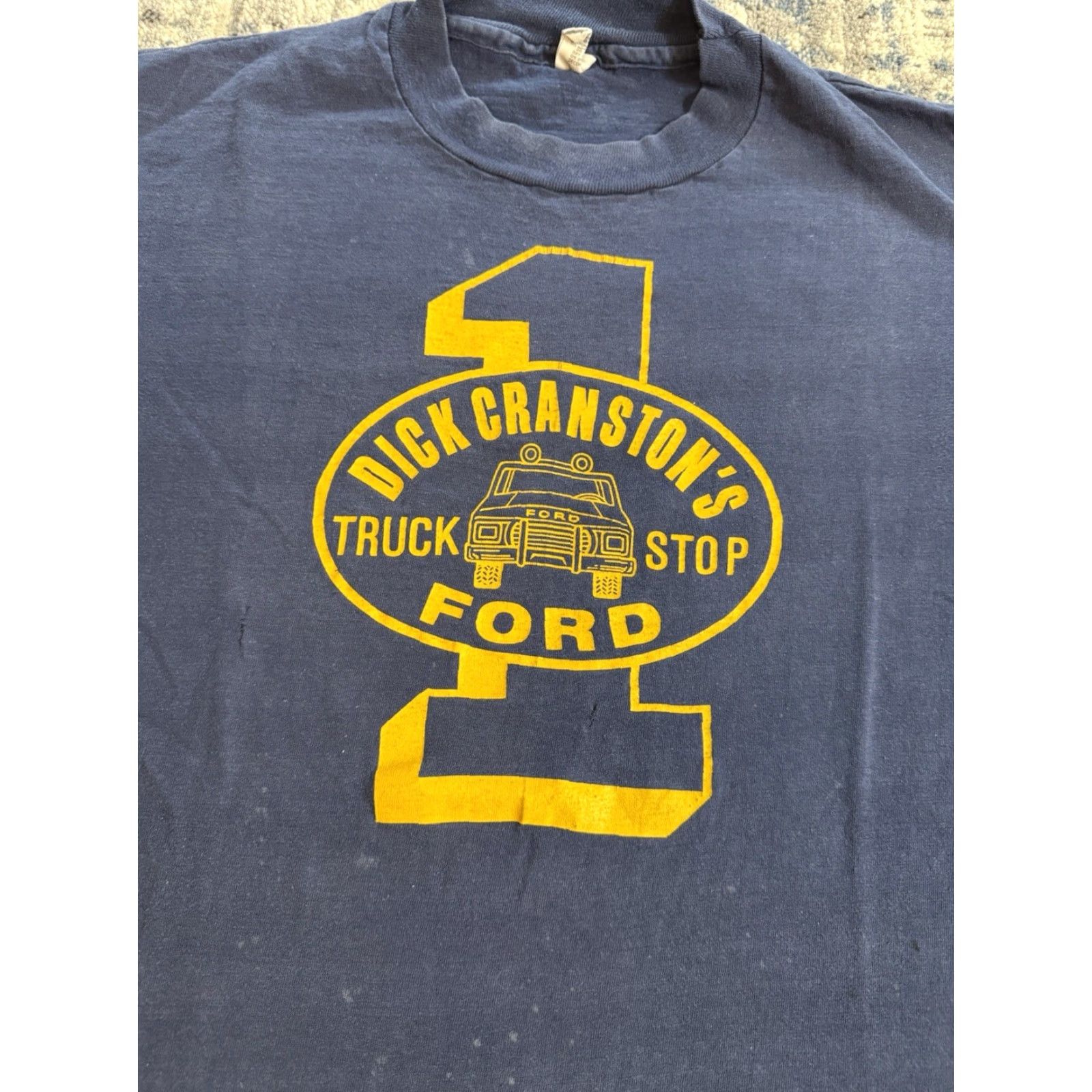 Hanes VINTAGE Dick Cranston’s FORD Truck Stop T Shirt Hanes Sz L Blue 70s Biker Cars Trucks Crew Neck Short Sleeve Cotton Graphic Print Men T-Shirt Size US L / EU 52-54 / 3 - 2 Thumbnail