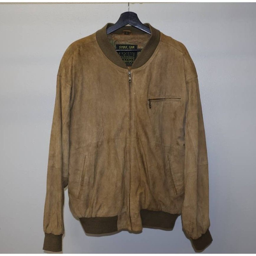 Vintage Vintage Echtes Leder Suede Leather Bomber Jacket Full Zip Up Size US XL / EU 56 / 4 - 9 Thumbnail