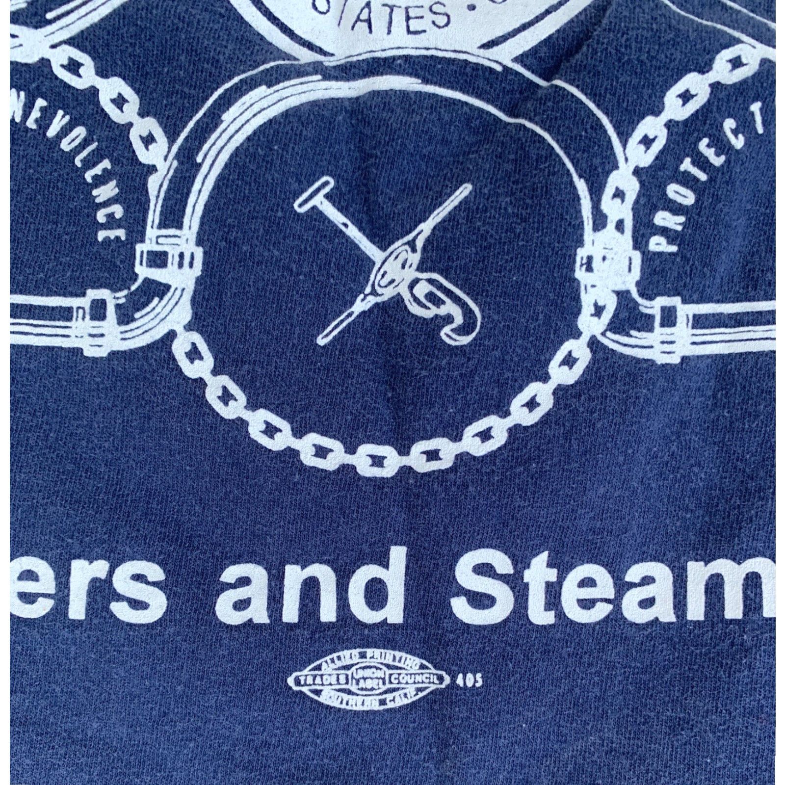Vintage VINTAGE Oneita Local 398 Plumbers and Steamfitters Pocket T Shirt Short Sleeve Size XL Blue Cotton Mens Size US XL / EU 56 / 4 - 6 Thumbnail