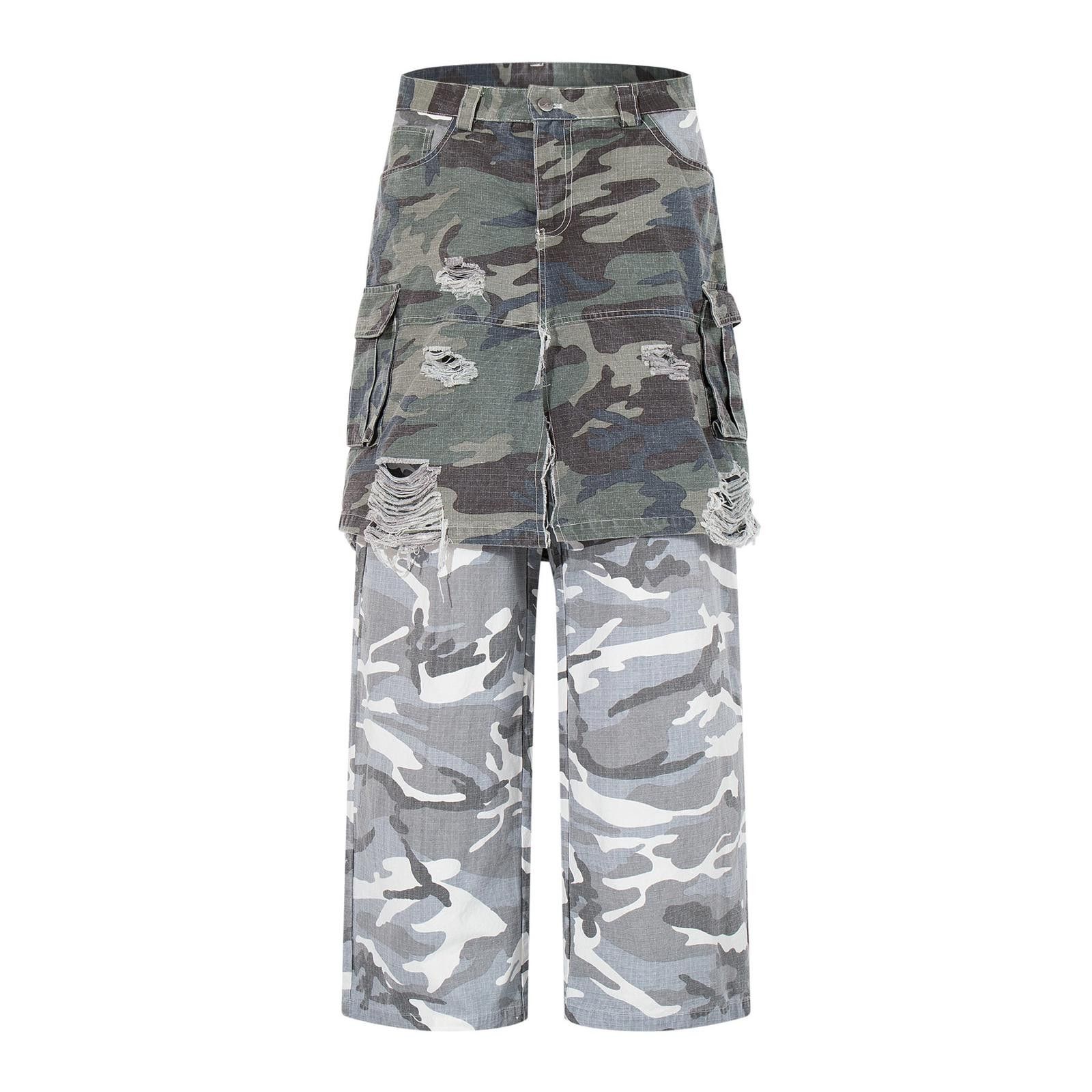 Japanese Brand Camouflage Distressed Cargo Pants, Wide Leg Military Style Size US 32 / EU 48 - 1 Thumbnail