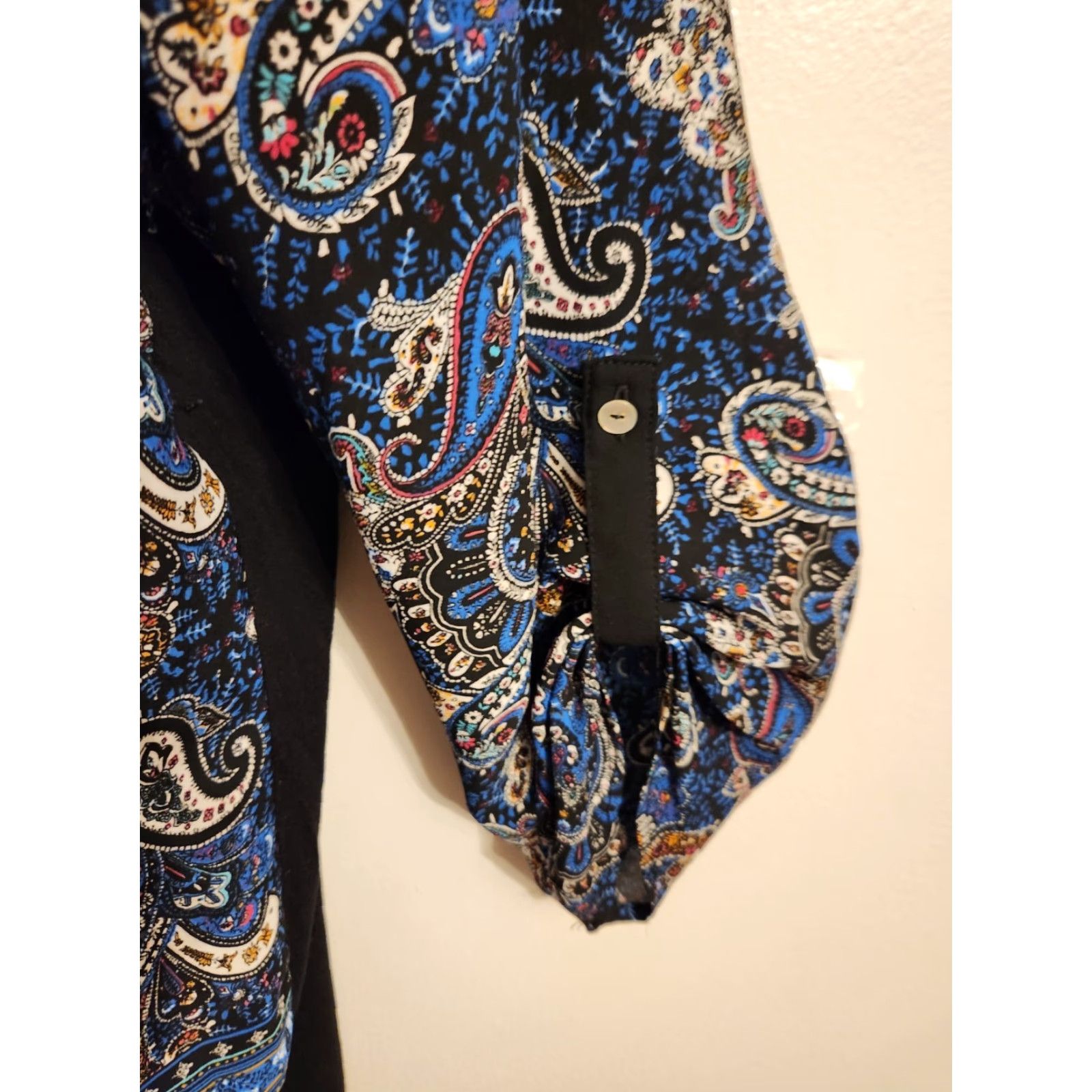 Vintage DR2 Blue Paisley Floral Black In Back Top Boho XL 3/4 Sleeve V-Neck Blouse Womens Shirt Shirt Size XL / US 12-14 / IT 48-50 - 3 Thumbnail