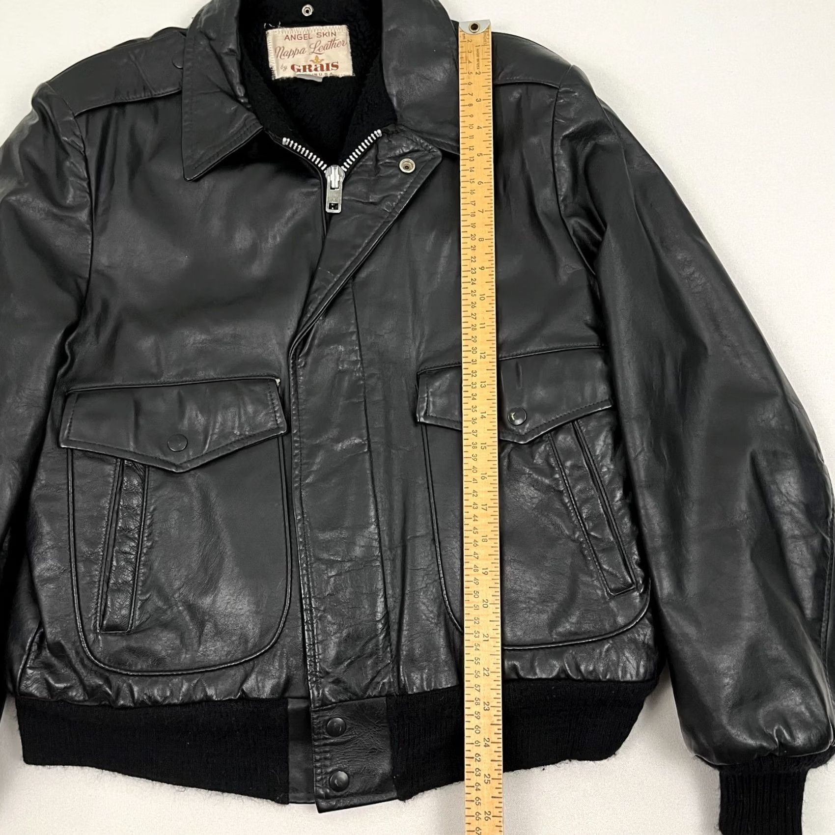 Skin Vintage 80s Angel Skin Nappa Leather Grais Jacket Size 42 Black Shearling Bomber USA Size US XS / EU 42 / 0 - 4 Thumbnail
