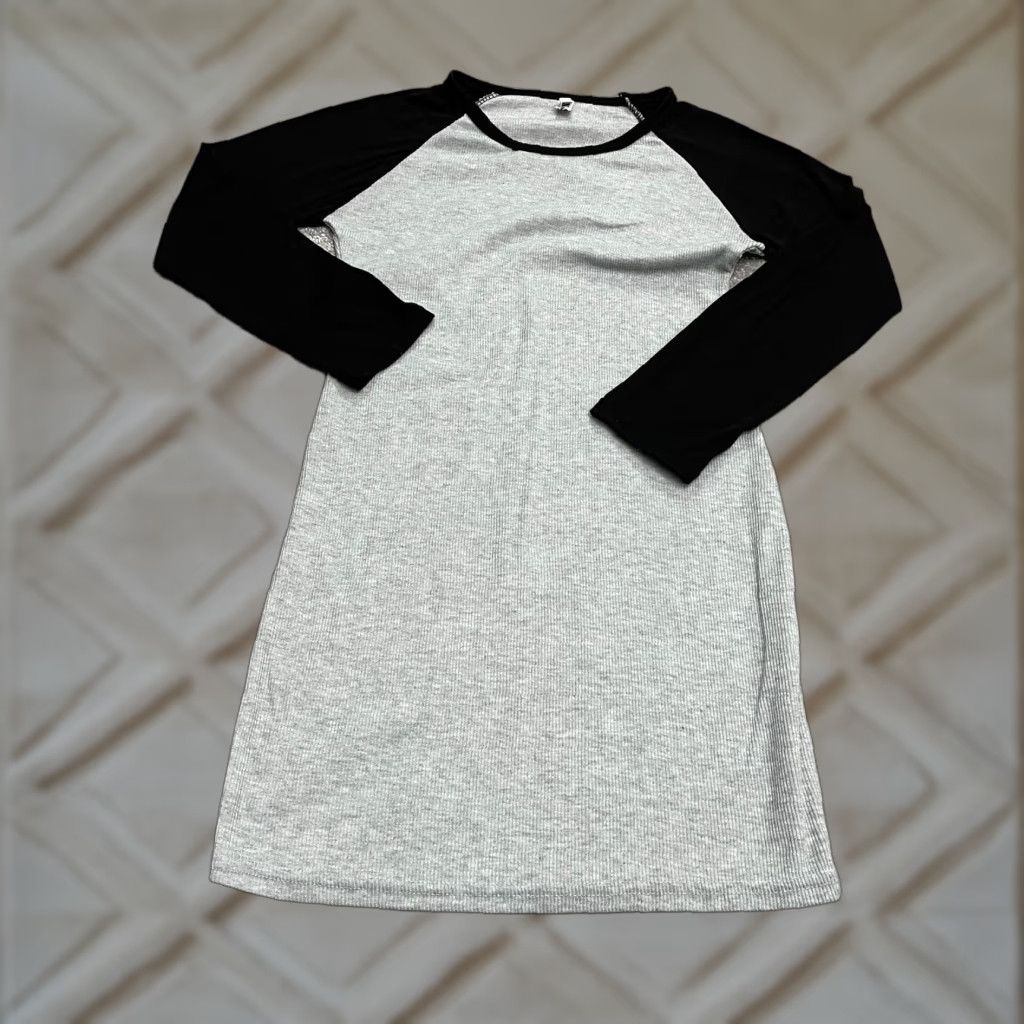Vintage X & Z Knit Tunic T-Shirt Dress Womens Small Black Gray Long Sleeve Casual Midi Dress Size S / US 4 / IT 40 - 1 Thumbnail