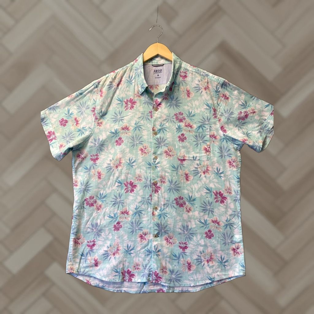 Izod IZOD Saltwater Men's Short Sleeve Cotton Button-Down Shirt XL Blue Floral Casual Size US XL / EU 56 / 4 - 1 Thumbnail