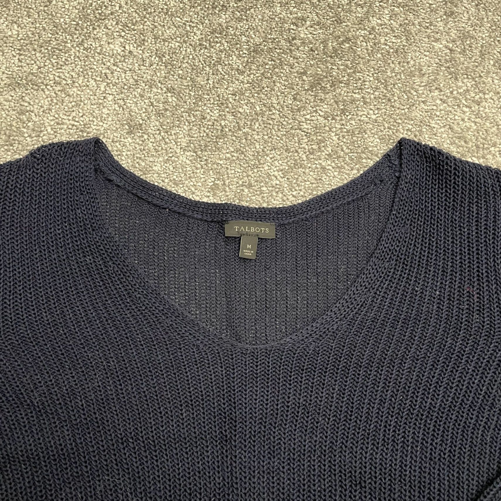 Talbots Talbots Pullover Sweater Womens Medium Navy Blue V-Neck 100% Cotton Casual Knit Size M / US 6-8 / IT 42-44 - 3 Thumbnail
