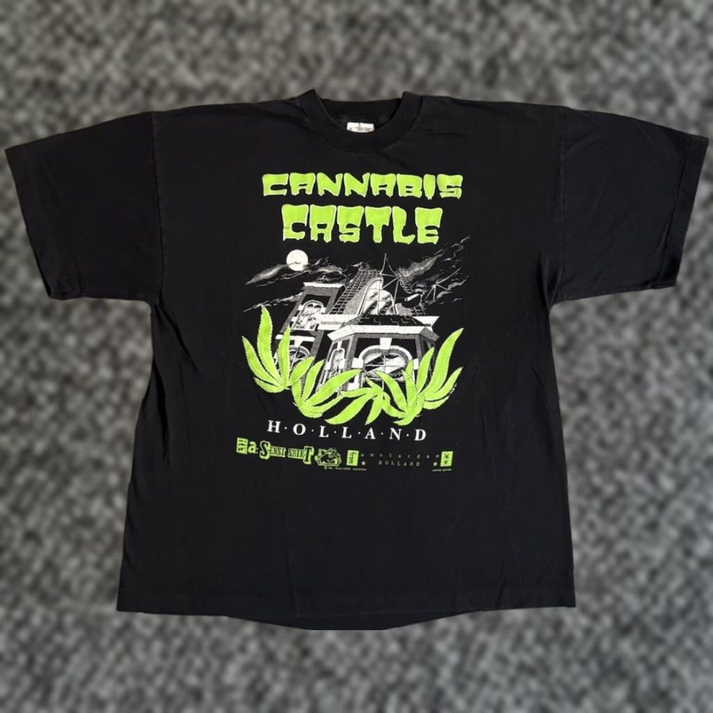 Vintage VINTAGE 1991 Cannabis Castle Holland T Shirt Size XL Amsterdam Sensi Weed Ganja | Screen Stars | Men | T-Shirt | Black | 90s Hippie | Graphic Print Size US XL / EU 56 / 4 - 1 Thumbnail