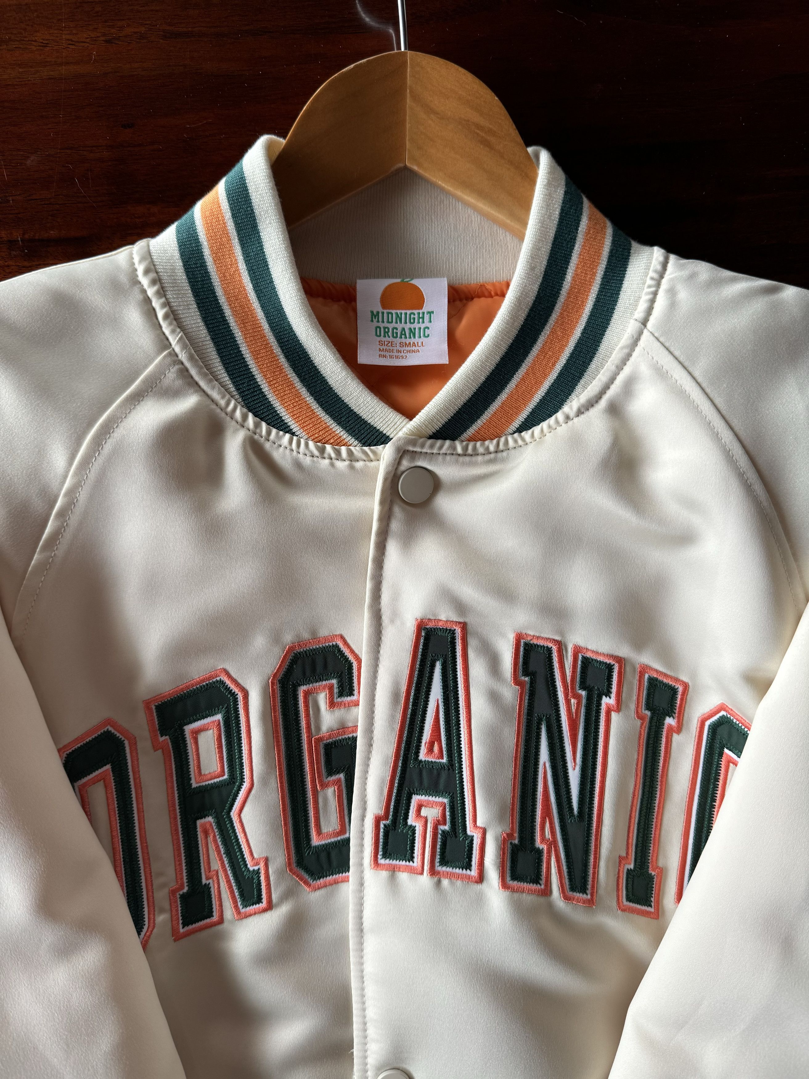 Midnight Organic ORGANIC Satin Varsity Jacket - Small / Cream Size US S / EU 44-46 / 1 - 4 Thumbnail