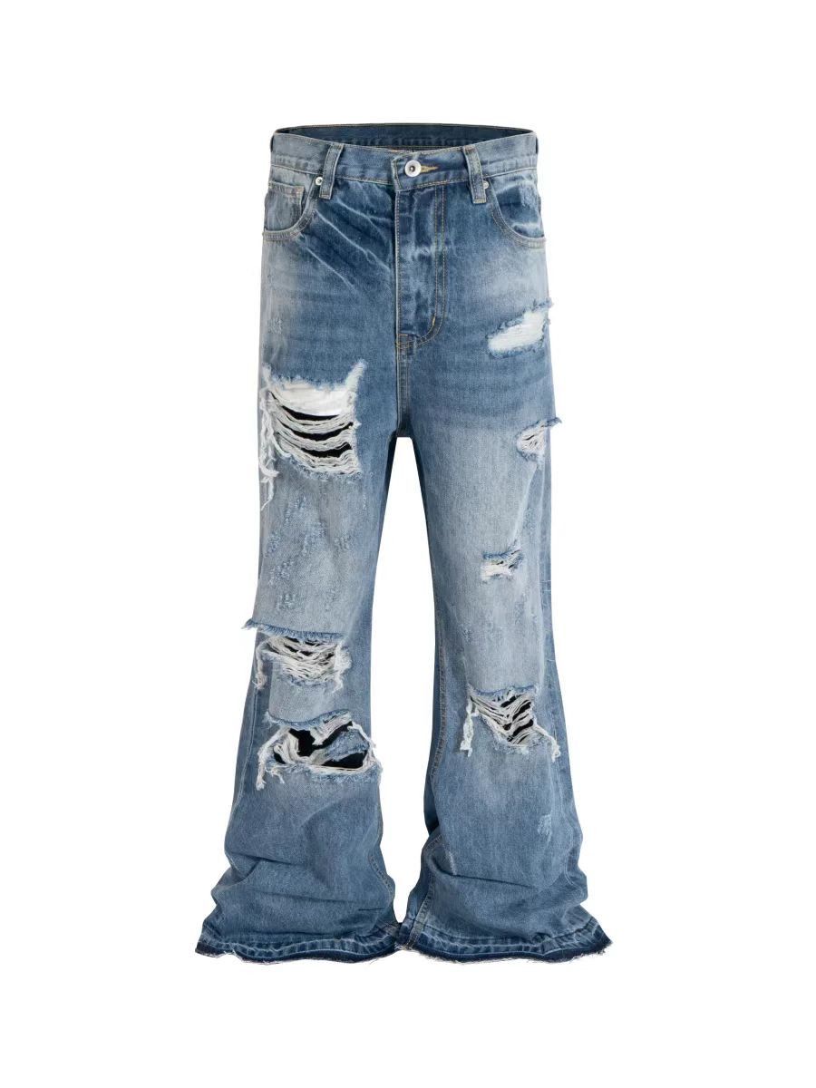 Jean × Vintage Washed ripped vintage y2k micro flare baggy jeans Size US 34 / EU 50 - 1 Thumbnail