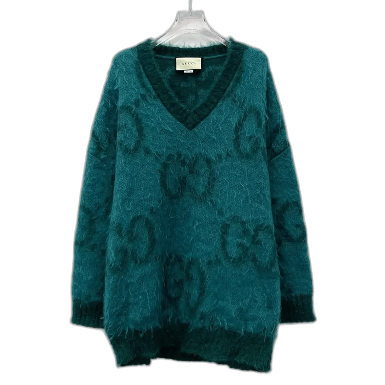 Gucci Gucci Blue Logo V-Neck Long Sleeve Sweater Size US M / EU 48-50 / 2 - 1 Thumbnail