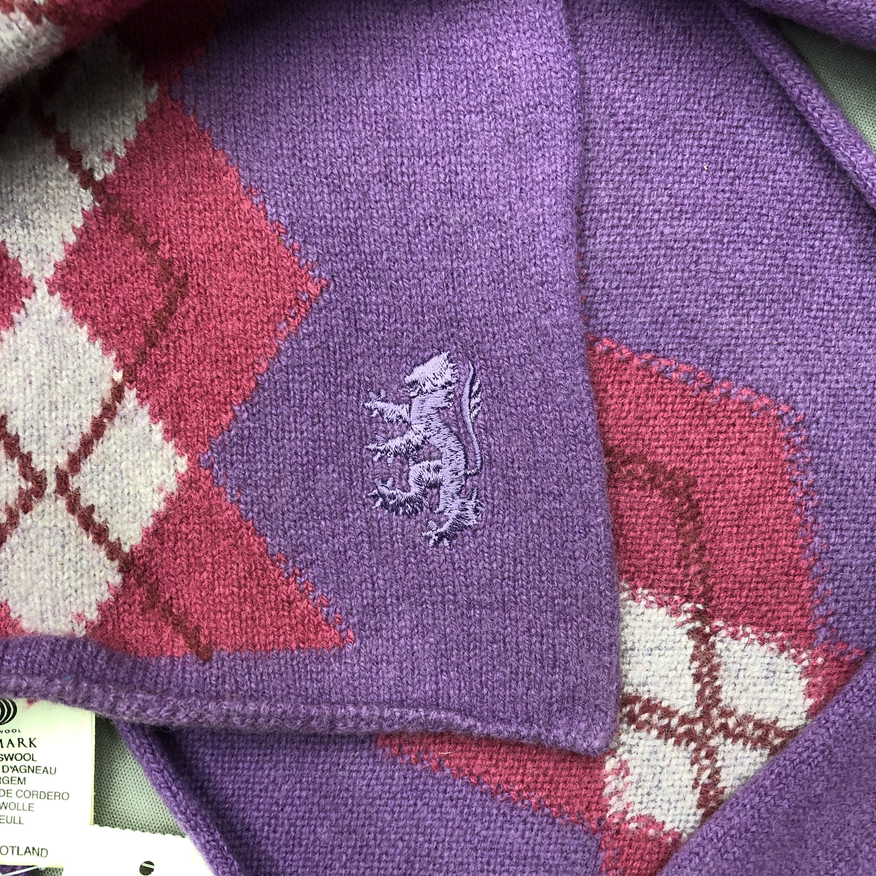 Pringle Of Scotland Vintage Pringle Scarf Ribbed Knit Argyle Wool Scarves Size ONE SIZE - 4 Thumbnail