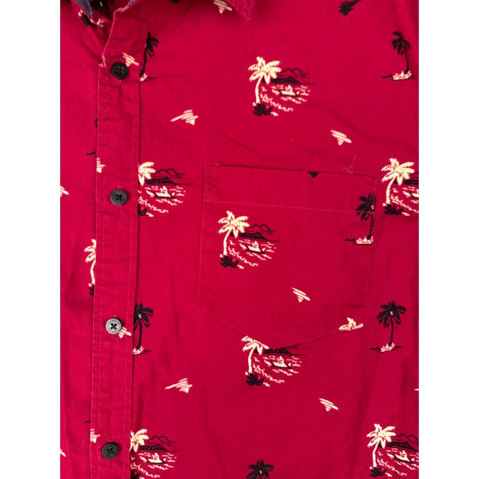Vintage Coastal Shirt Men 2XL Red Palm Tree Hawaiian 100% Cotton Button-Up Short Sleeve Beach Floral Slim Fit Navyline? Size US XXL / EU 58 / 5 - 6 Thumbnail