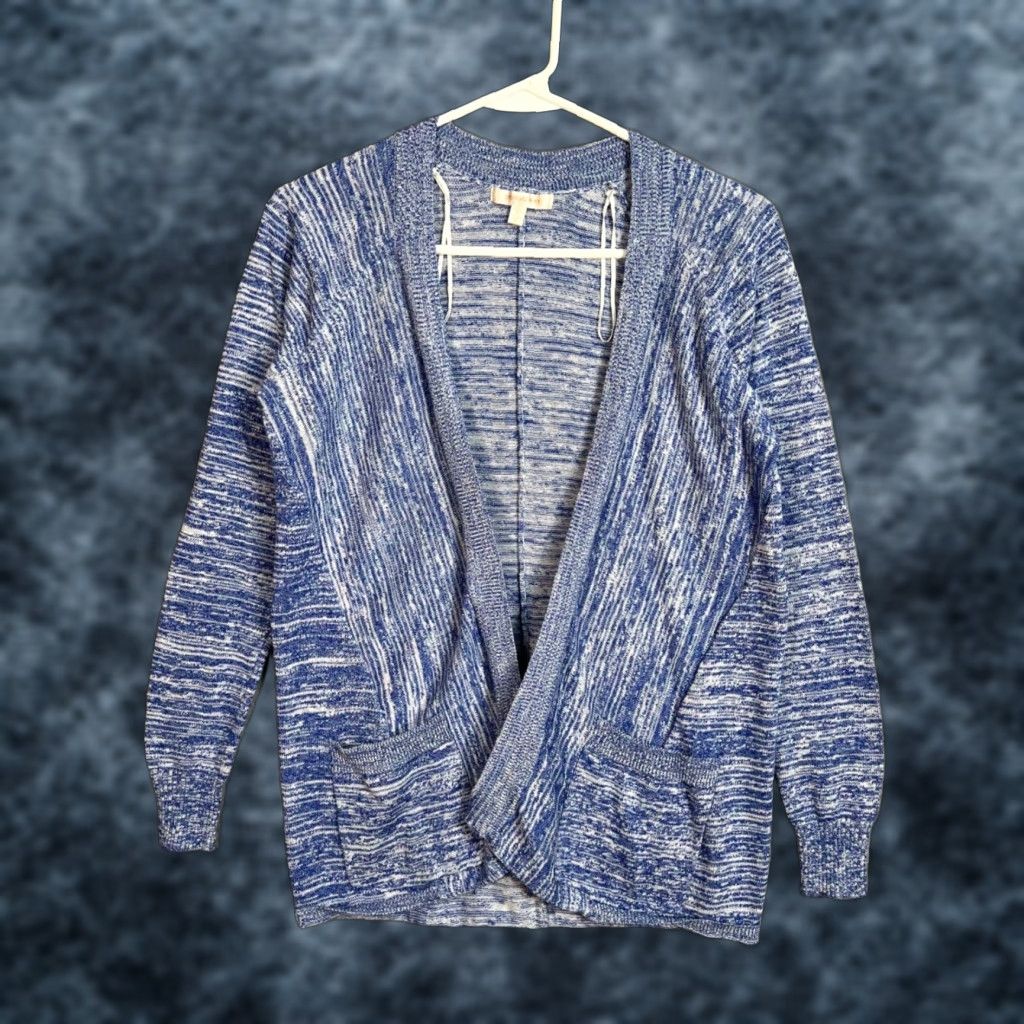 Vintage Skies Are Blue Cardigan Sweater Womens Small Open Front Knit Marled Blue Winter Casual - Adult Womens Small - S - Blue - Cardigan - Womens Size S / US 4 / IT 40 - 1 Thumbnail