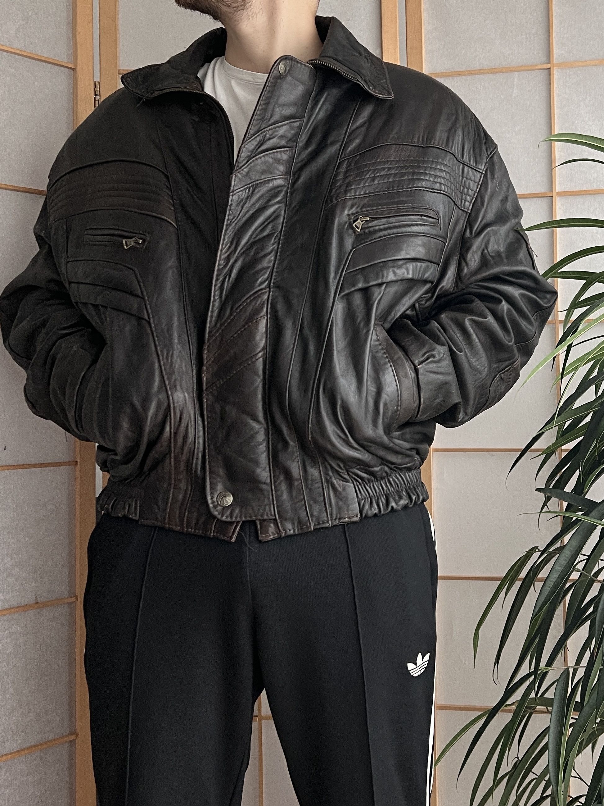 Vintage 90s leather bomber jacket y2k baggy boxy fit opium