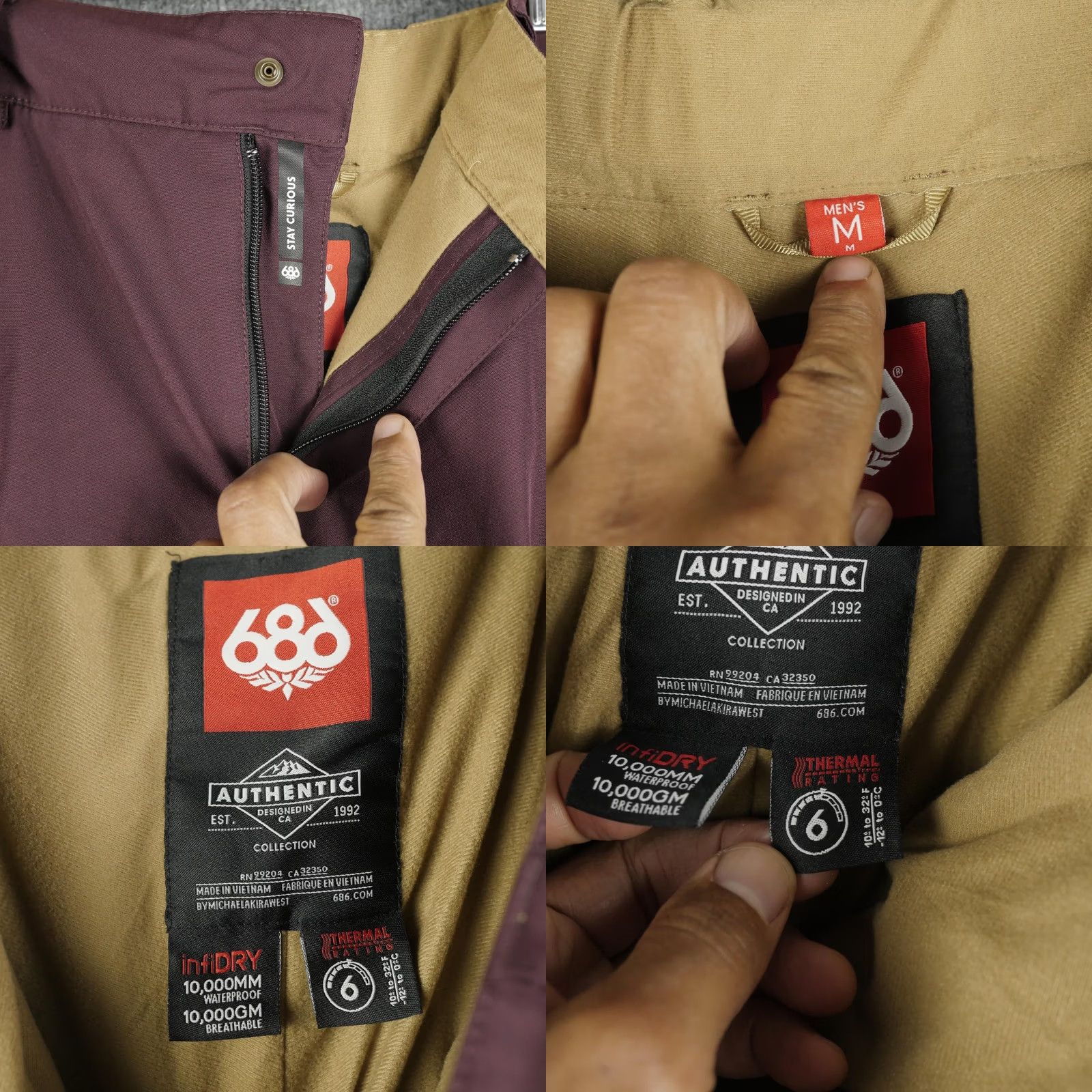 686 686 Snow Pants Mens Medium Burgundy InfiDRY Insulated Cargo Waterproof L6W210 Size US 31 - 10 Thumbnail