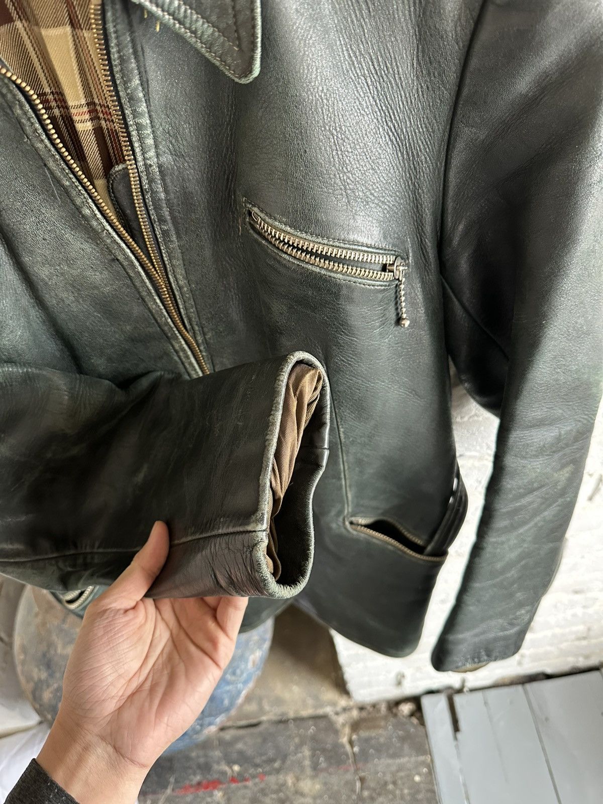 Vintage Vintage German Leather Jacket Biker Style Dark Green Size US L / EU 52-54 / 3 - 9 Thumbnail