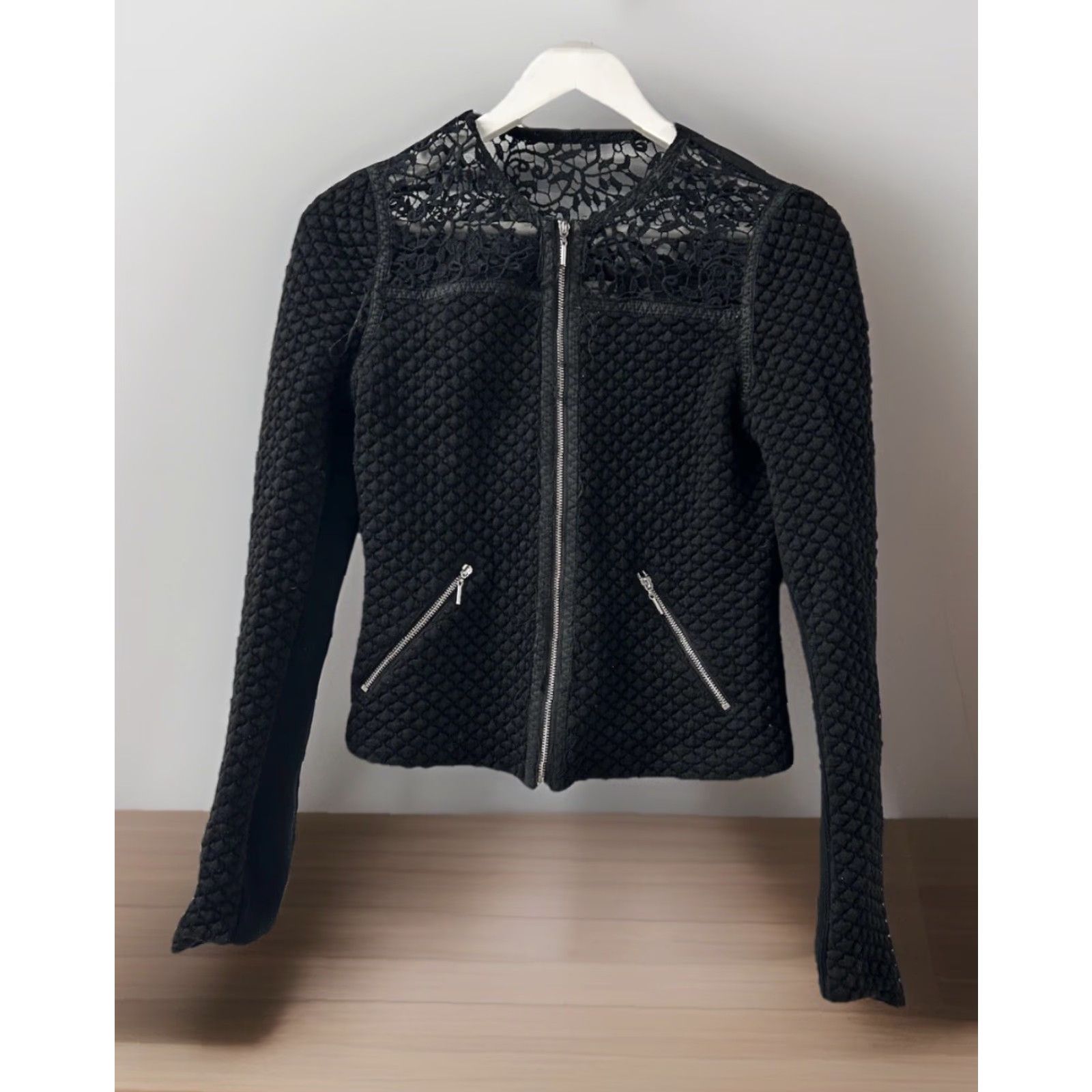 Rebecca Taylor Womens Rebecca Taylor Jacket Black Wool Tweed Quilted ZipUp Moto Size 2 Long Sleeve Pocketed Regular Fit Size XS / US 0-2 / IT 36-38 - 2 Thumbnail
