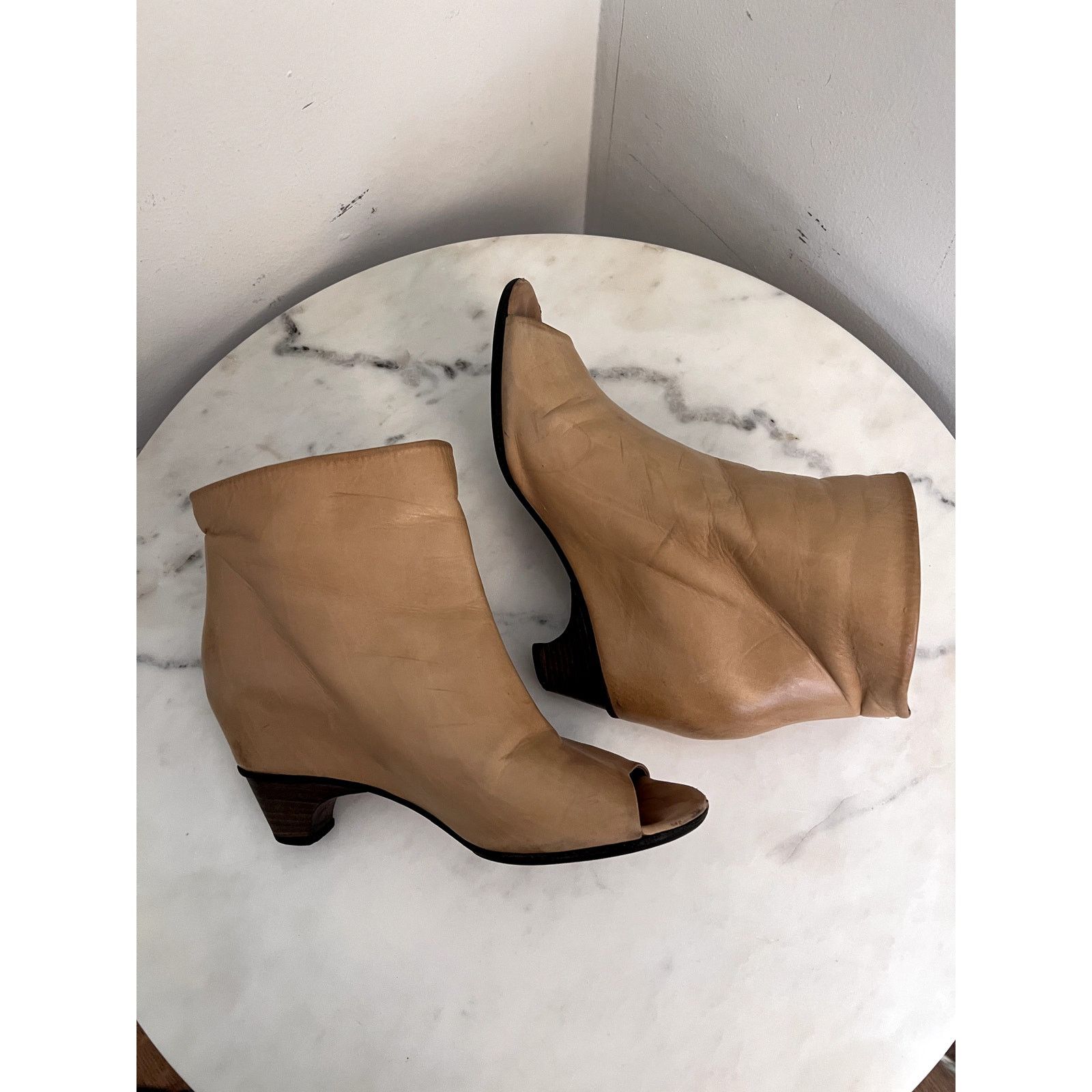 Maison Margiela VINTAGE Margiela Line 22 Tan Leather Open Toe Booties EU37.5 Size US 7.5 / IT 37.5 - 5 Thumbnail