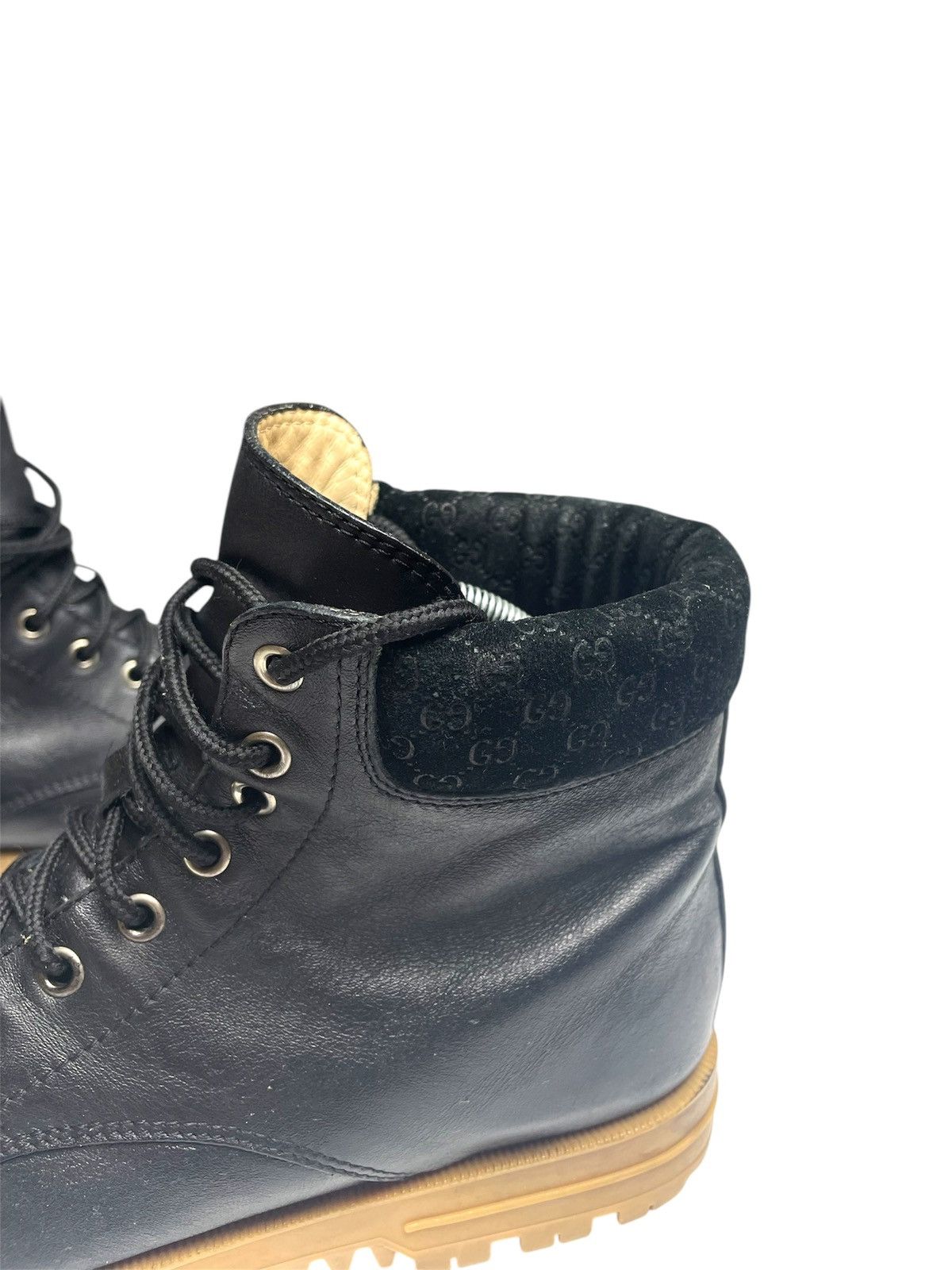Designer × Gucci GUCCI lace up leather black boots monogram 39 Size US 8 / IT 38 - 2 Thumbnail