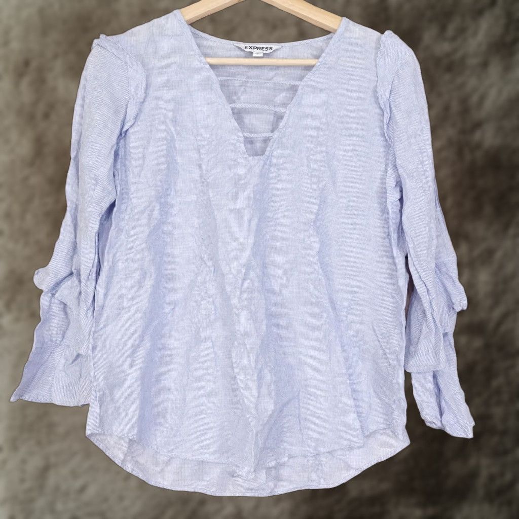 Express Express Women's Long Sleeve Blue Striped Blouse S Casual Seasonal Size S / US 4 / IT 40 - 1 Thumbnail