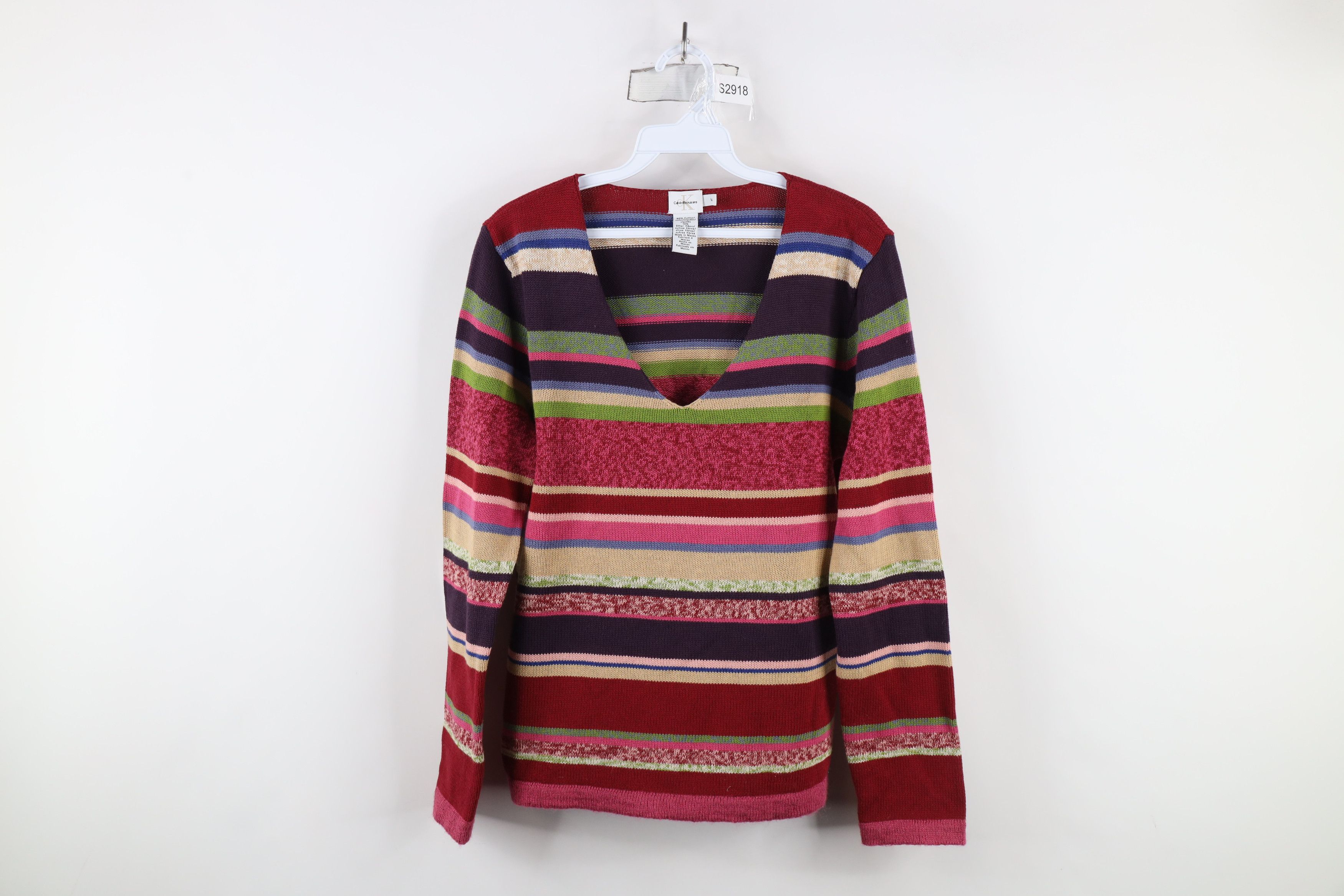 Calvin Klein × Vintage Vintage 90s Y2K Calvin Klein Rainbow Striped Knit Sweater Size M / US 6-8 / IT 42-44 - 1 Thumbnail