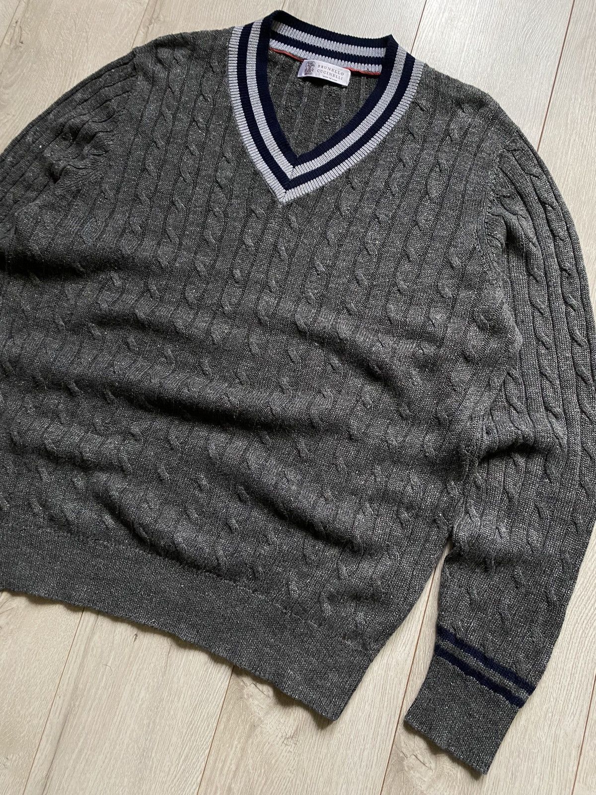 Brunello Cucinelli Brunello Cucinelli sweater v-neck linen/cotton knit Size US L / EU 52-54 / 3 - 5 Thumbnail