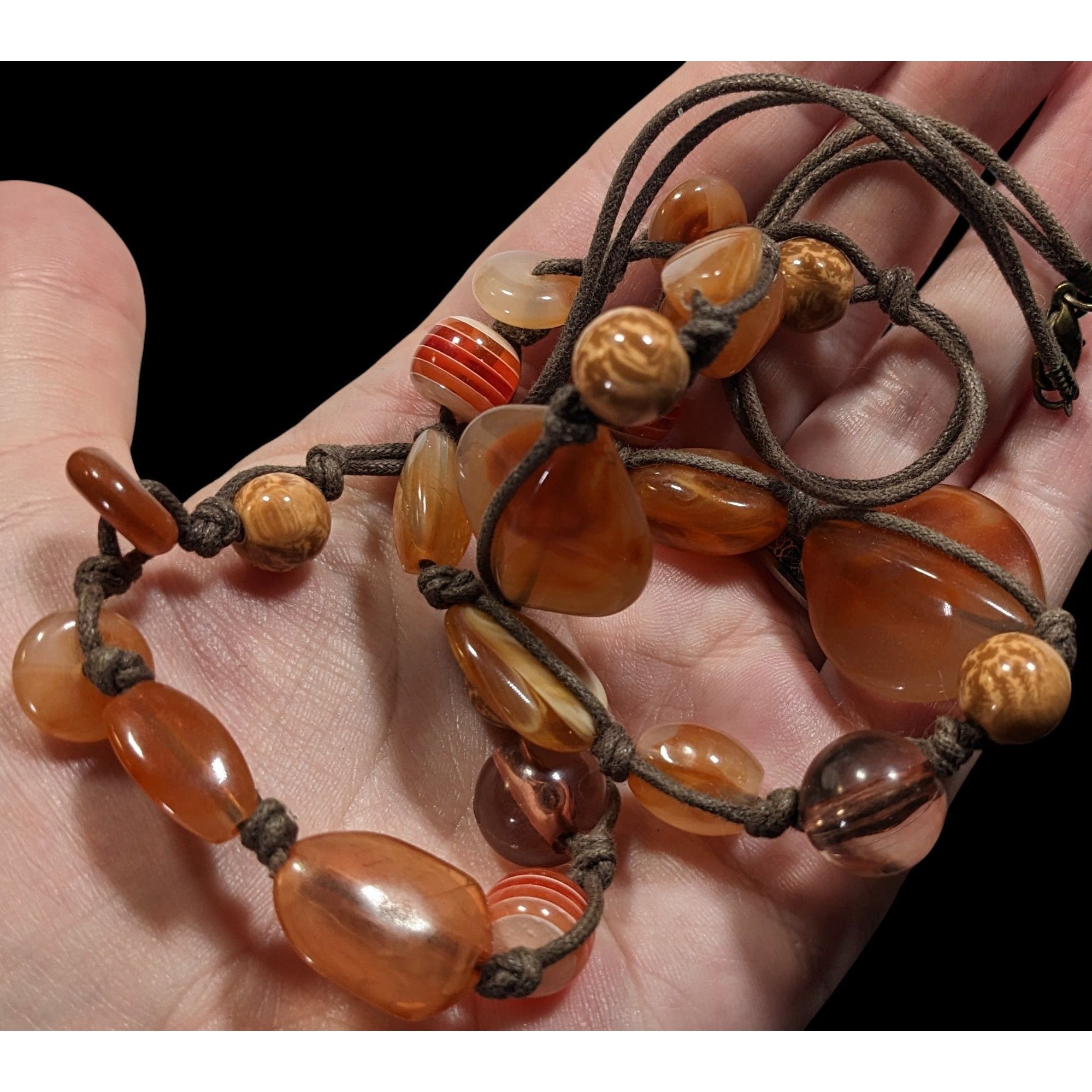 Other Vintage Retro Orange And Brown Acrylic And Glass Necklace Size ONE SIZE - 3 Thumbnail
