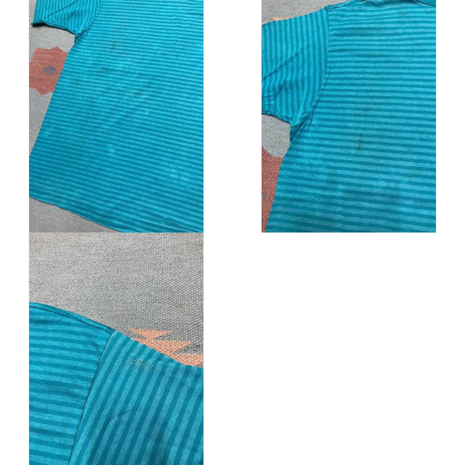 Fruit Of The Loom VINTAGE Fruit of the Loom Striped T-Shirt Distressed Grunge Teal Blue M Adult Medium Men's Shirt Size US M / EU 48-50 / 2 - 8 Thumbnail
