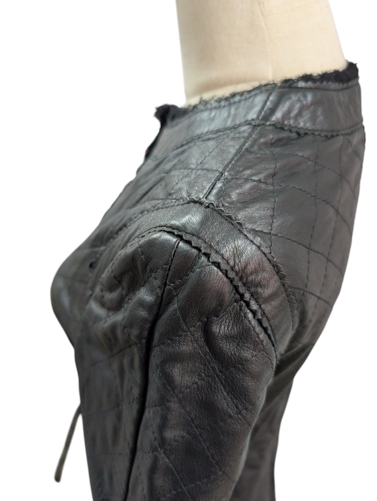 Dolce & Gabbana Black Quilted Leather Jacket With Raw Lace Trimmings Size S / US 4 / IT 40 - 8 Thumbnail