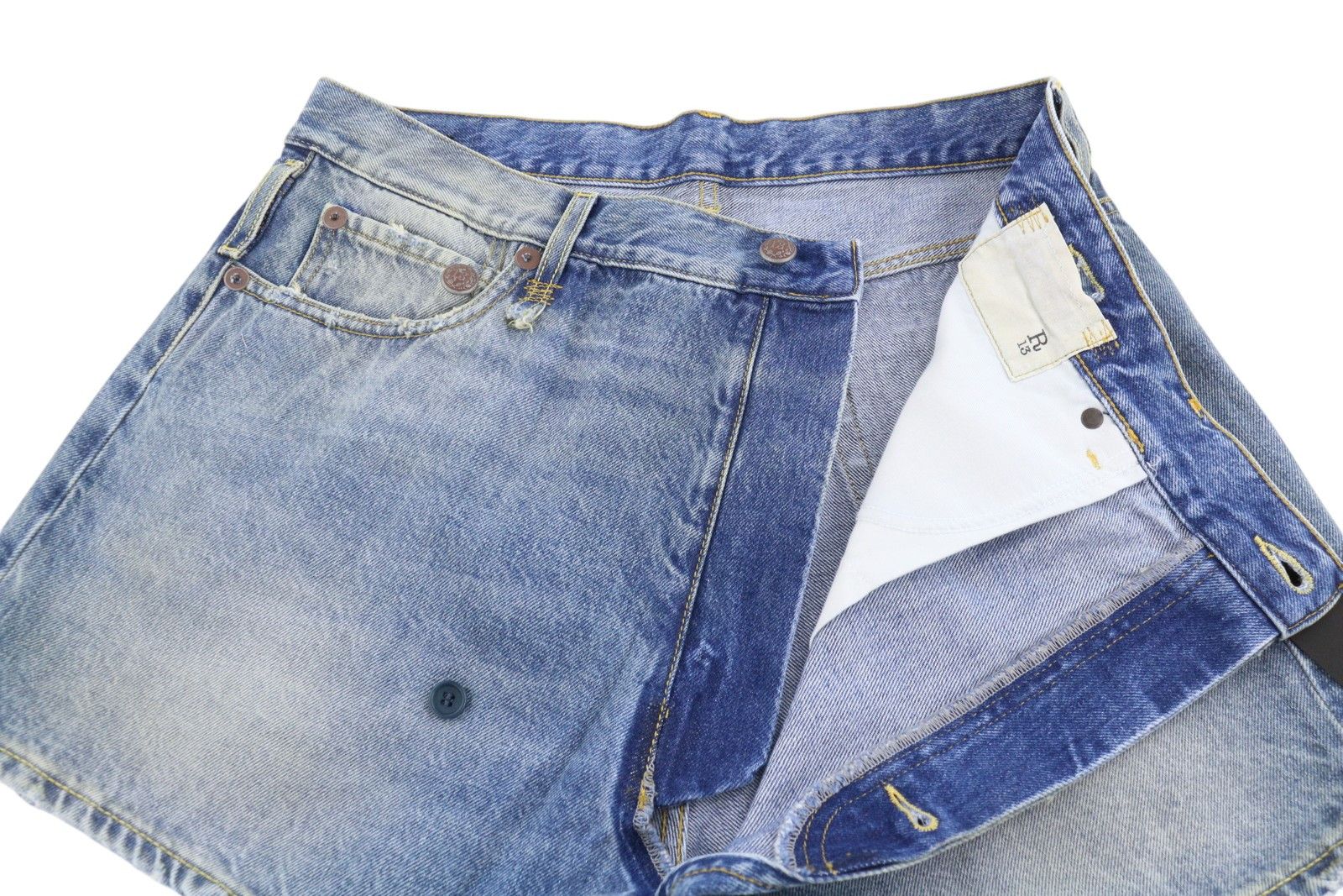 R13 CROSS OVER 27 Bain Blue Asymmetric Button Shorts 89418 Size 27" / US 4 / IT 40 - 5 Thumbnail