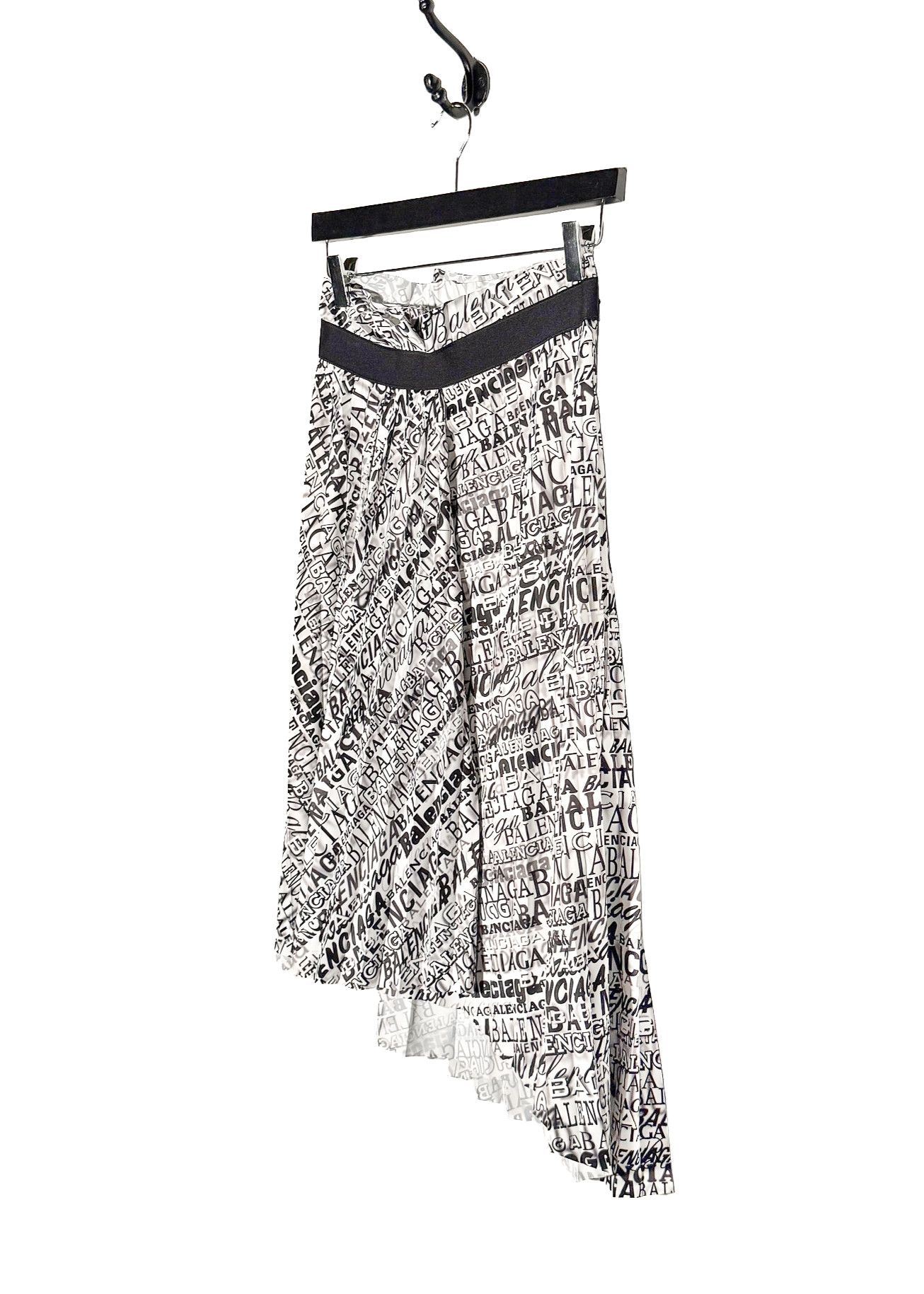 Balenciaga Balenciaga 2019 White Black Logo Printed Pleated Midi Skirt Size 27" / US 4 / IT 40 - 3 Thumbnail
