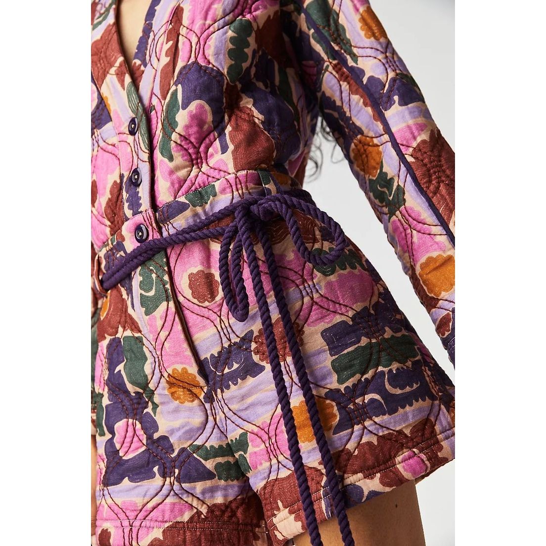 Free People NWT Atlas Quilted One-Piece Romper $228 MEDIUM Berry Combo Size 32" / US 10 / IT 46 - 2 Thumbnail