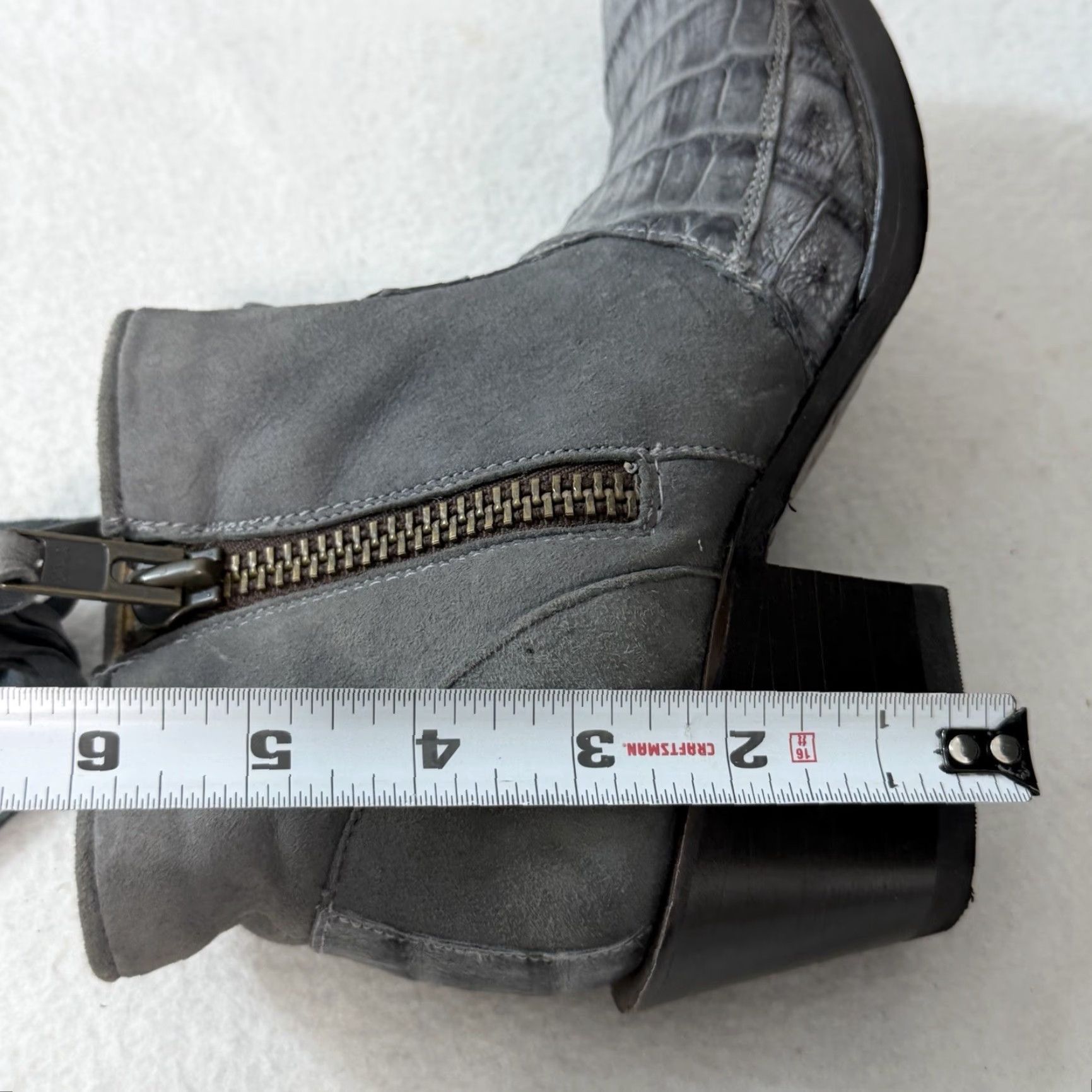 Stetson Stetson Womens Boot Gray Leather Ankle Croc Emboss Fringe Tassels Sz 7 Side Zip Leather Upper M Shaft Casual Shoes Mens Womens Girls Boys Size US 7 / IT 37 - 3 Thumbnail