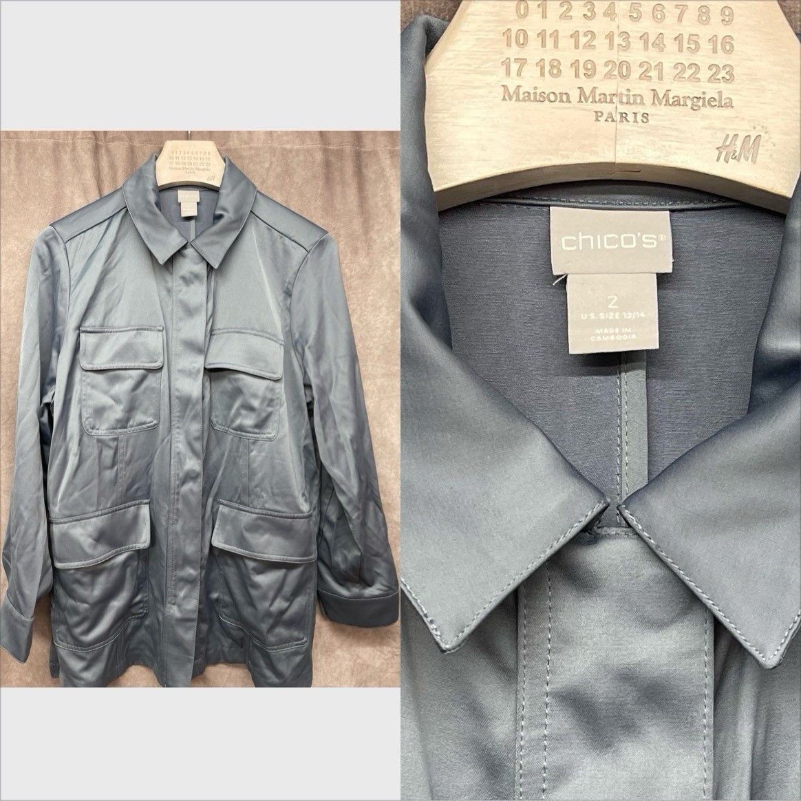 Other Chico's Blue Satin Utility Jacket Size 2 (12/14) Women's Ful Size ONE SIZE - 1 Thumbnail