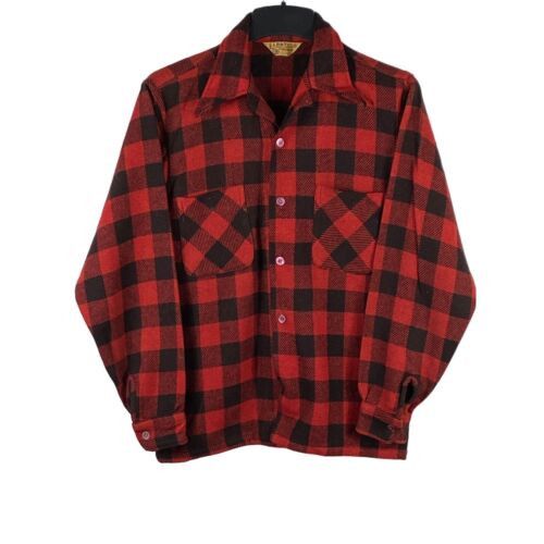 Image of Vintage El Patio Sportswear Plaid Wool Flannel Shirt Red/bla in Red/Black, Men's (Size Small)