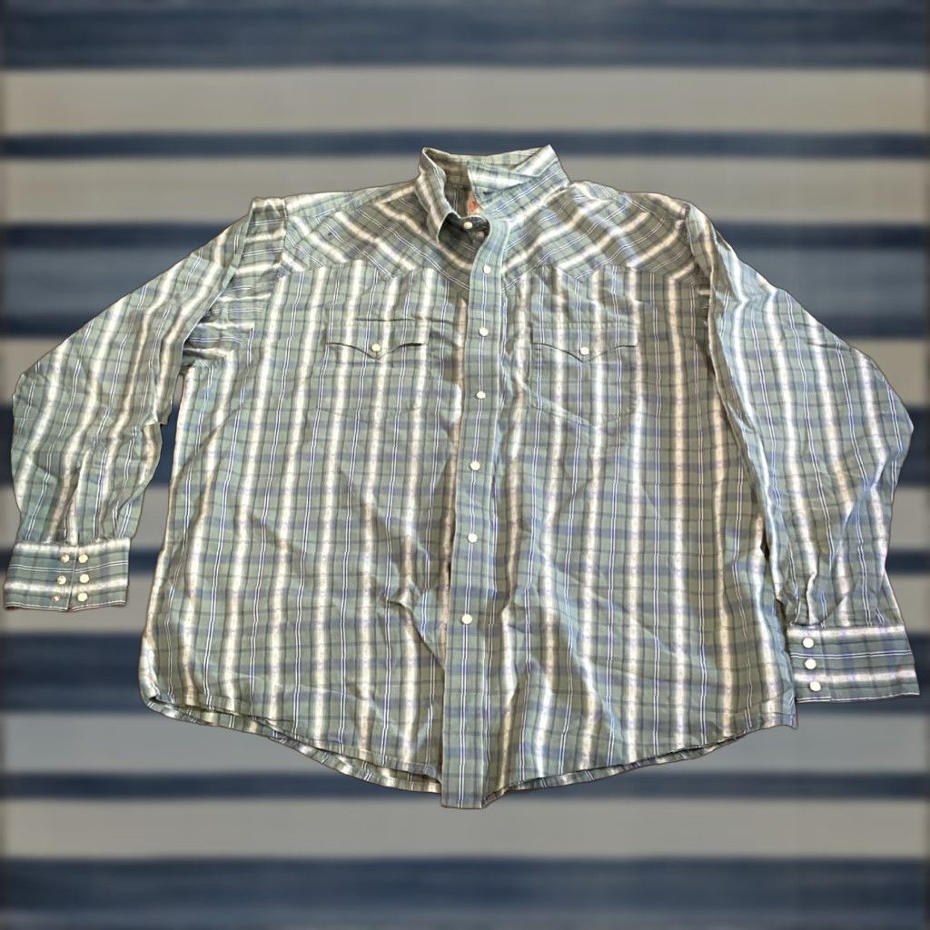 Wrangler VINTAGE Wrangler Western Shirt Men L Green Plaid Pearl Snap Rockabilly 70s 80s Westernwear Size US L / EU 52-54 / 3 - 1 Thumbnail