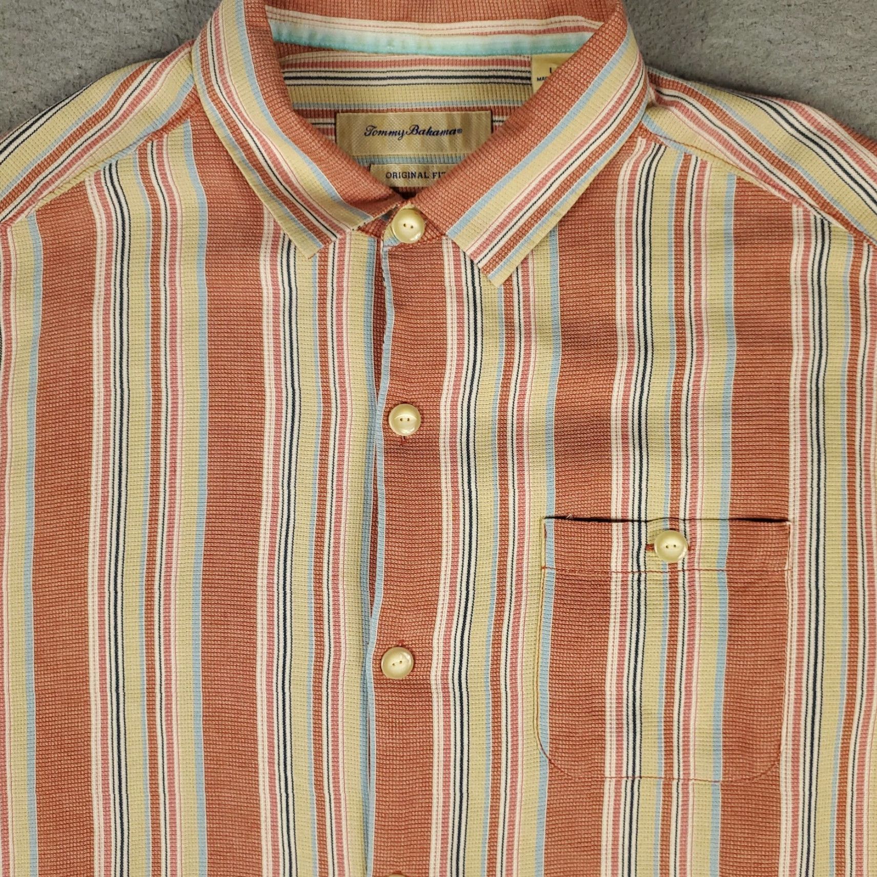 Tommy Bahama VINTAGE Tommy Bahama Shirt Mens Large Orange Striped Silk Hawaiian Button Up Size US L / EU 52-54 / 3 - 2 Thumbnail