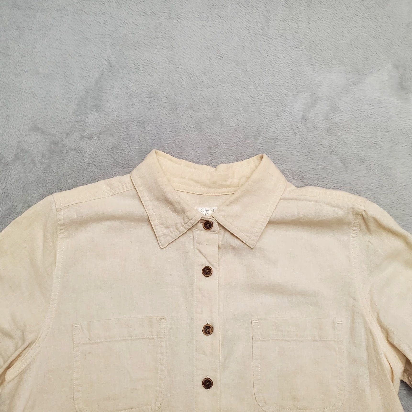 Vintage VINTAGE Christopher Banks Shirt Womens M Beige Linen Blend Floral Embroidered Size M / US 6-8 / IT 42-44 - 2 Thumbnail