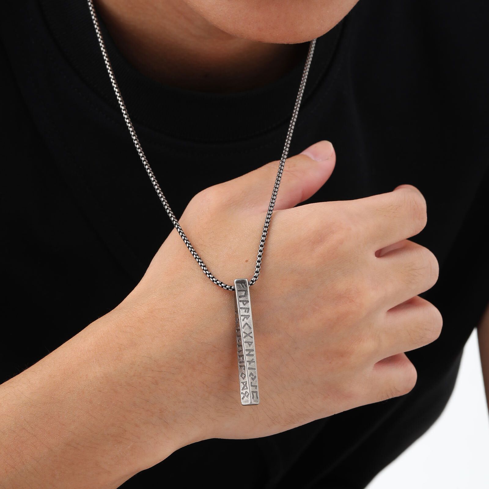 Japanese Brand × Vintage 60cm Viking Runes Stainless Steel Mobius Bar Necklace Size ONE SIZE - 2 Thumbnail