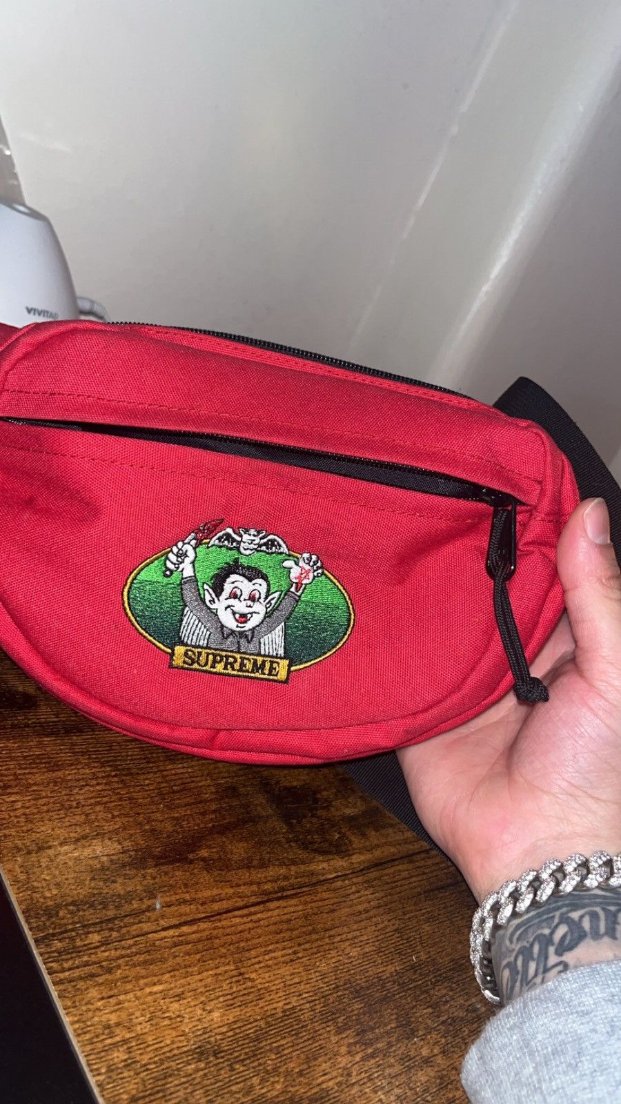 image of Supreme X Halloween Vampire Boy Waist Bag in Red, Men's
