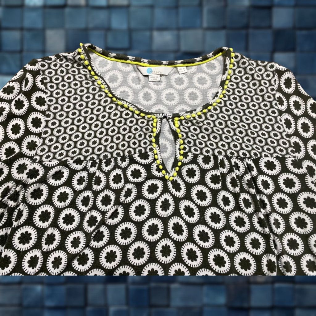 Boden Boden Blouse 3/4 Sleeve Brown Geometric Round Neck Keyhole Viscose Womens Size 4 Shirt Casual Size S / US 4 / IT 40 - 1 Thumbnail