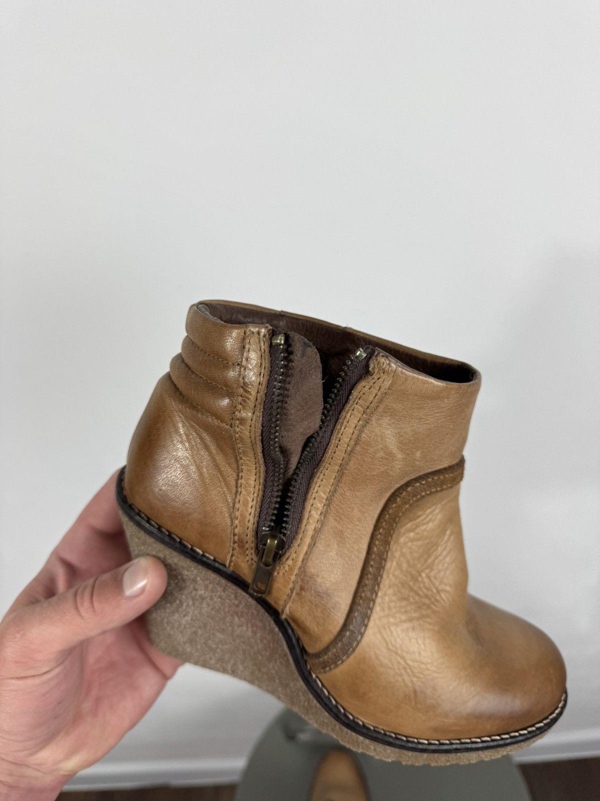 Buffalo London Buffalo Leather Wedge Heel Ankle Boots Brown EU 37 Zip Up Size US 6 / IT 36 - 12 Thumbnail