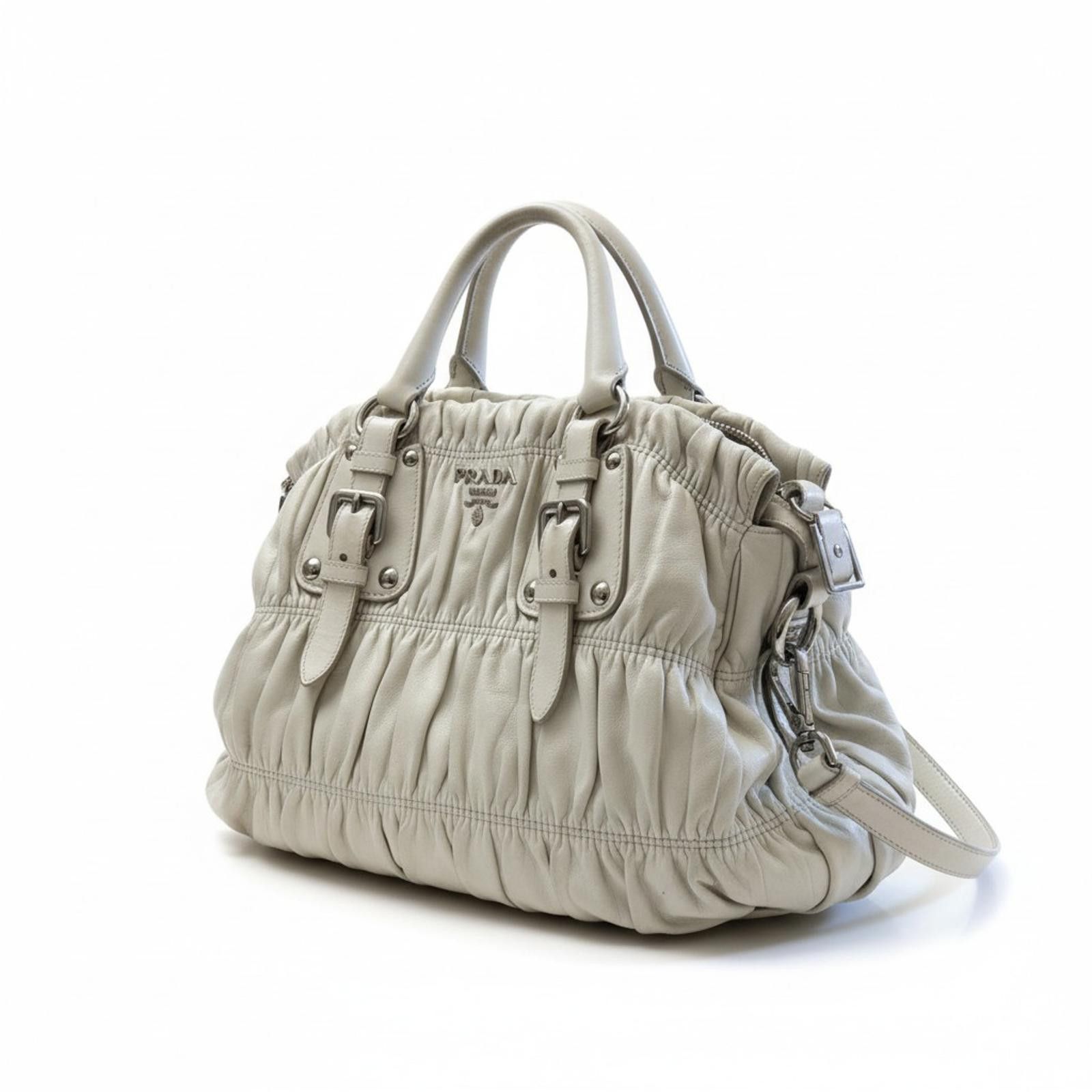 Prada Prada - Ruched Leather Satchel Handbag Size ONE SIZE - 1 Thumbnail