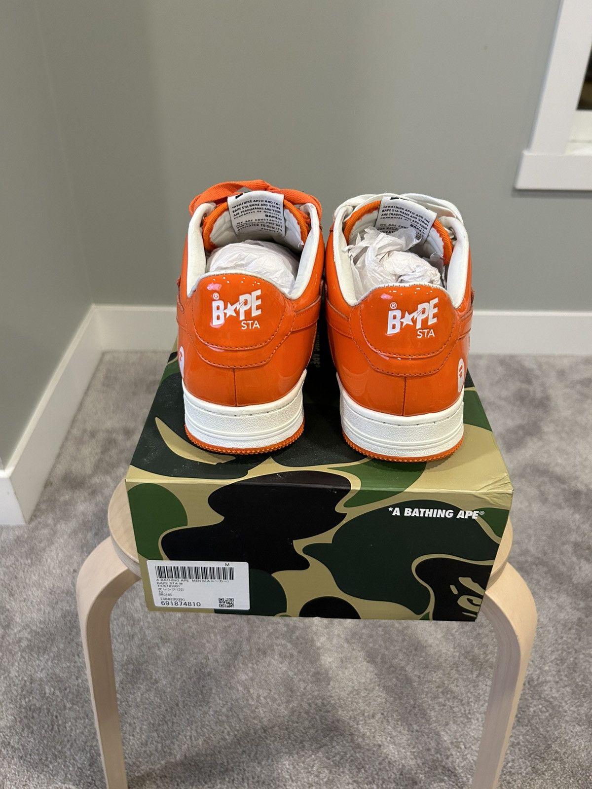 Bape A Bathing Ape Original Bapesta Low 'Orange White' Size US 10 / EU 43 - 5 Thumbnail