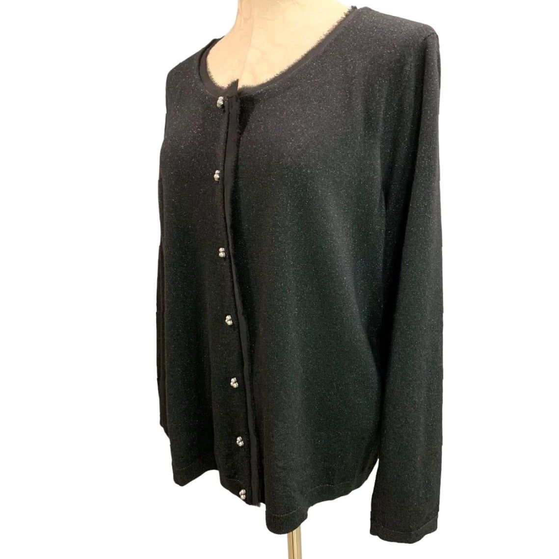Talbots Talbots Woman 2X New Black Sparkle Metallic Silver Button Cardigan Lightweight W Size XXL / US 16-18 / IT 52-54 - 3 Thumbnail